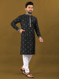 Men's Matka Silk Kurta Pajama Set | Silver Zari Embroidered Buti, Festive Wear
