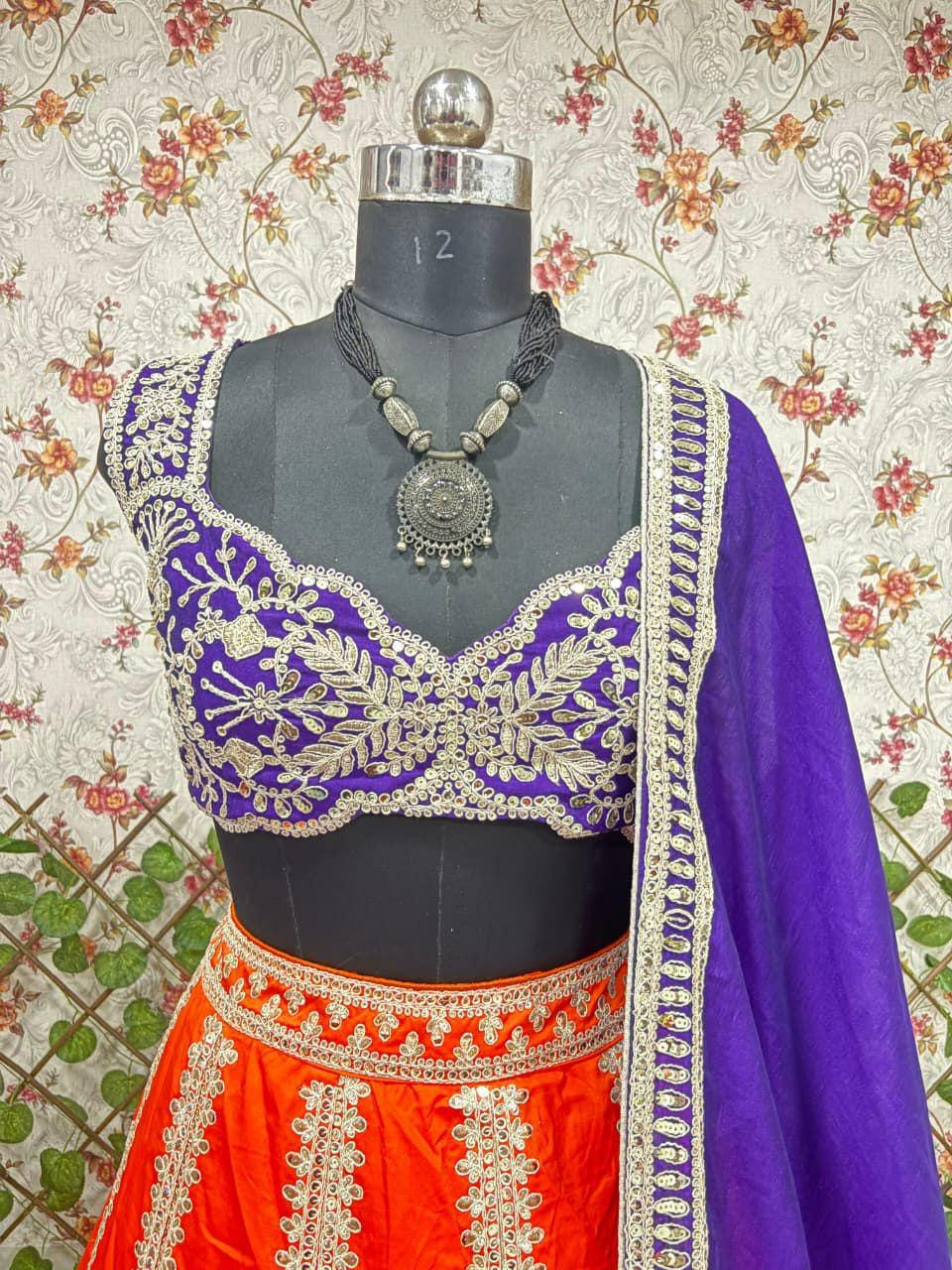 Two Tone Silk Lehenga Choli, Sequins Embroidery, Semi Stitched Designer Wedding Set