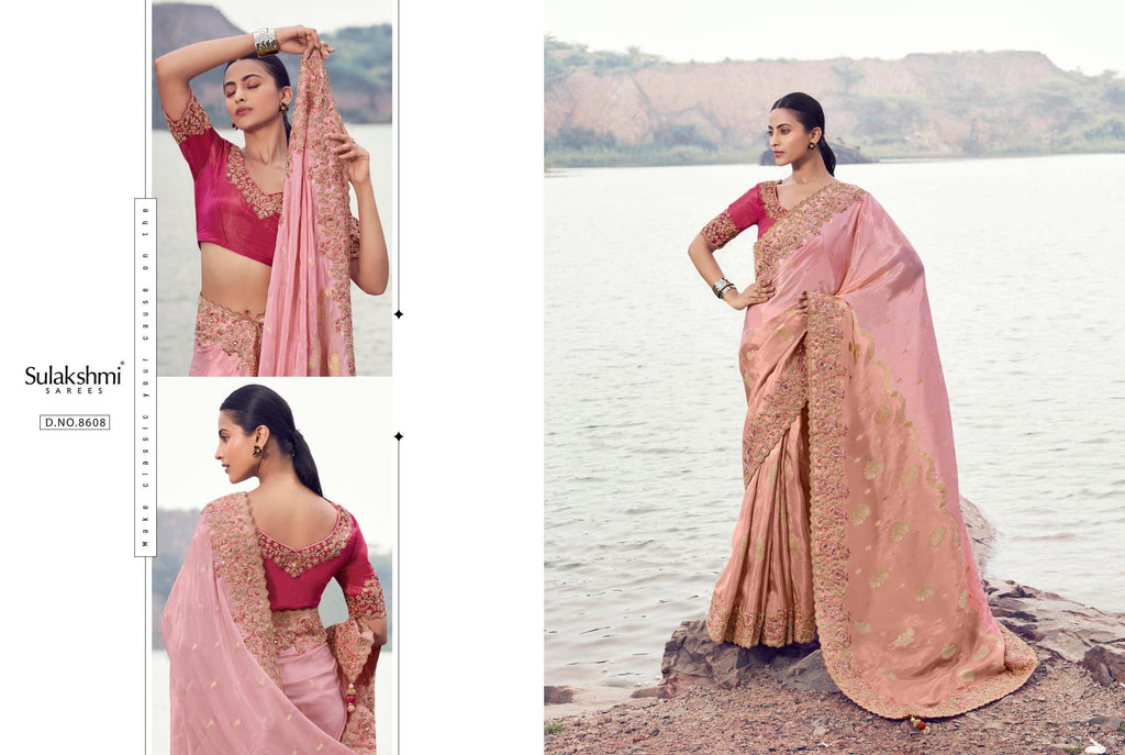 Pure/Tissue Silk Saree with Jacquard Work | Matching Blouse Piece | Wedding Festive Party Wea
