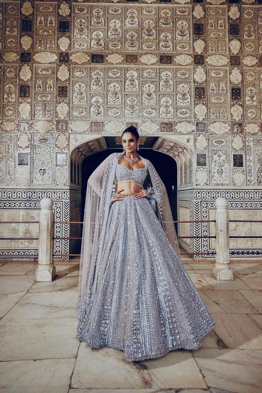 Shimmer Silk Lehenga Choli Set | Sequins Dori Work, 3.5 Meter Flair, Indian Wedding Wear
