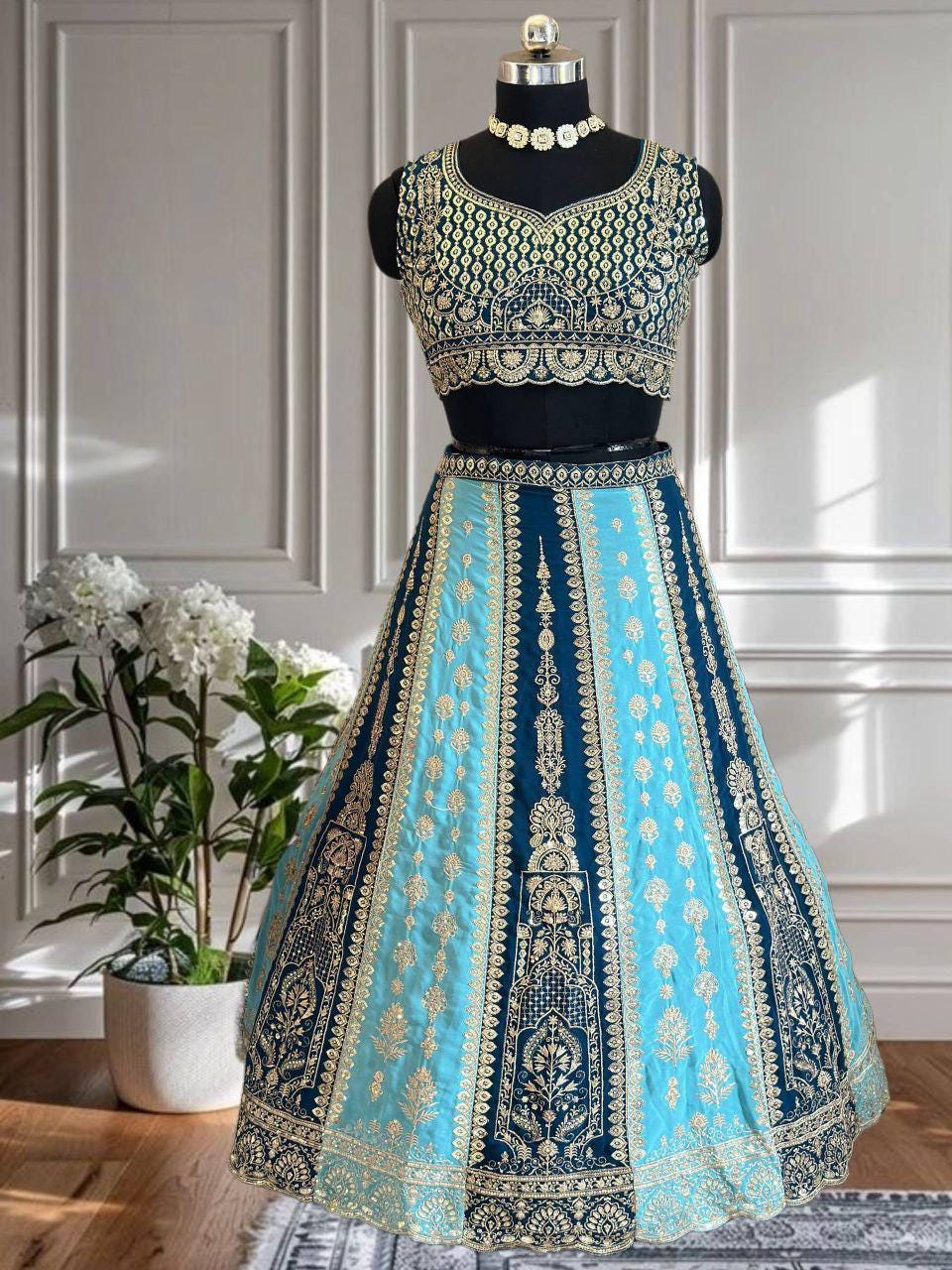 Faux Georgette Lehenga Choli Set | Sequins Embroidery Work, 3 Meter Flair