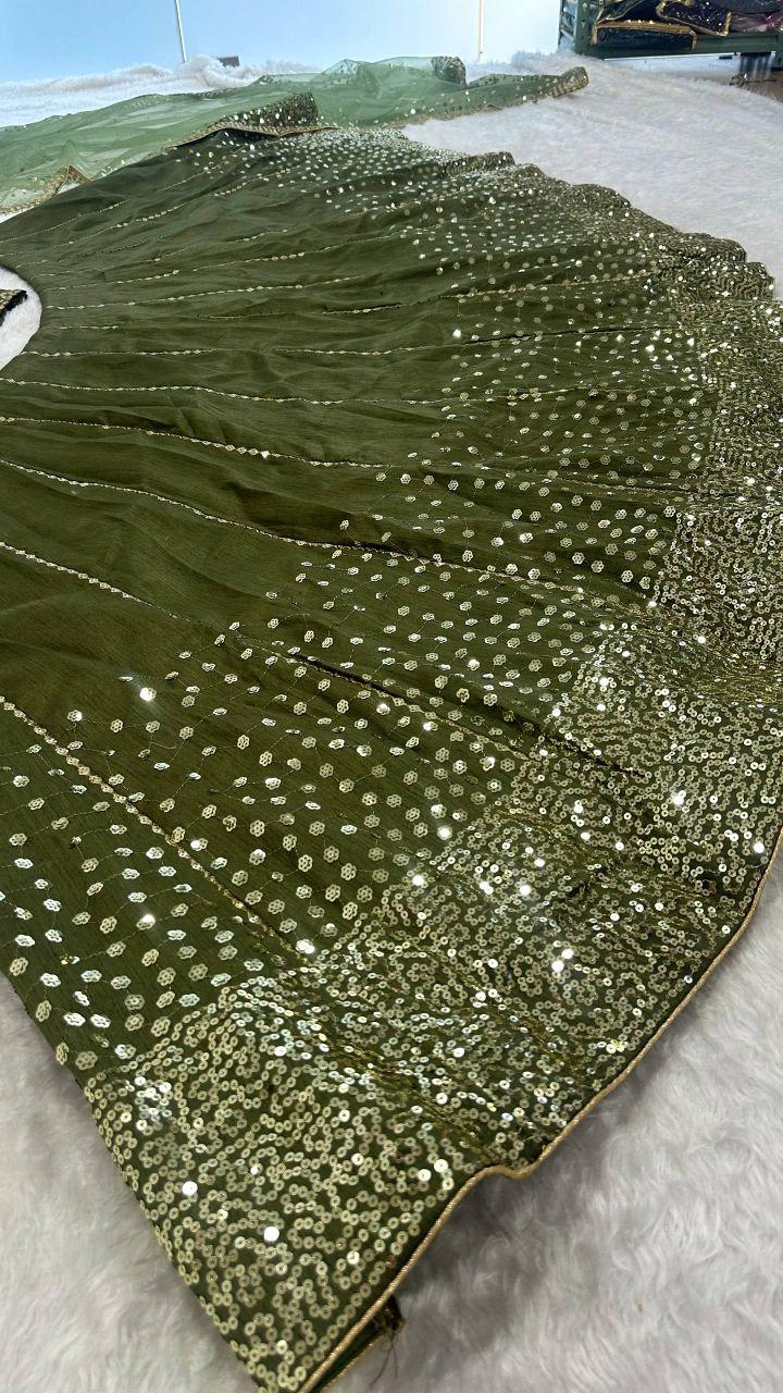 Heavy Thai Silk Lehenga Choli Set | Sequin Work, 3.5 Meter Flare, Bridal Party Wear