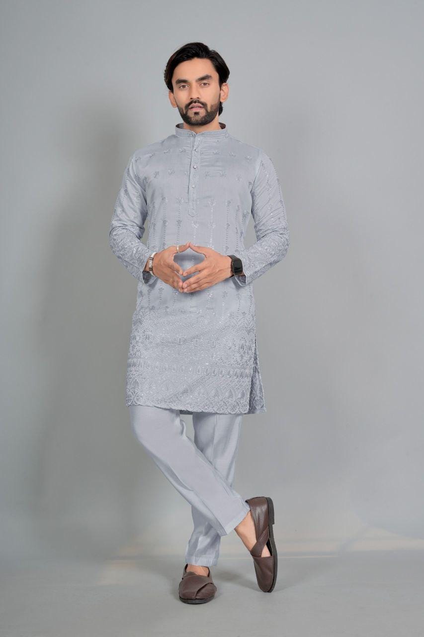 Men's Cotton Silk Kurta Pajama Set | Traditional Indian Ethnic Wear, Festive Occasions