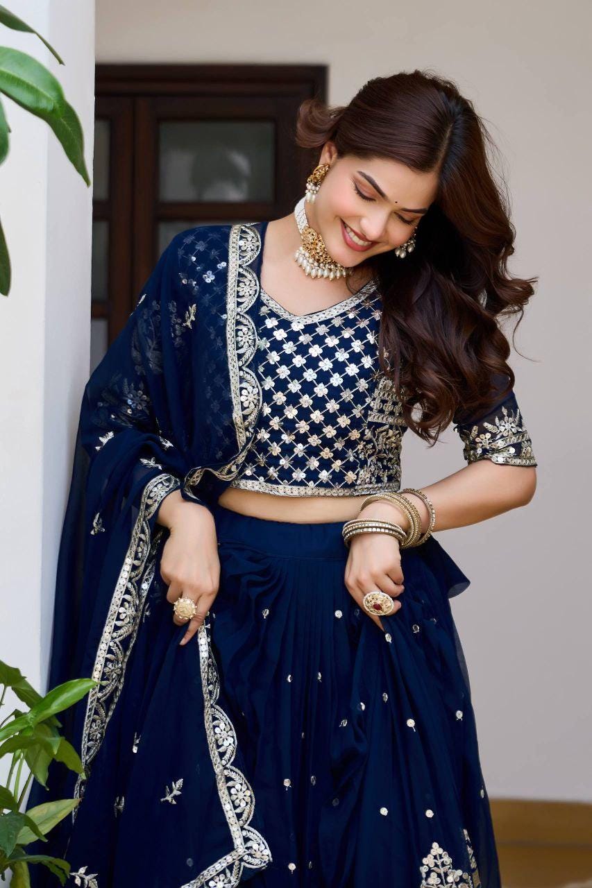Heavy Fox Georgette Lehenga Choli | Embroidery, Sequin Work, 3.5M Flair, Stitched Party Wear Set