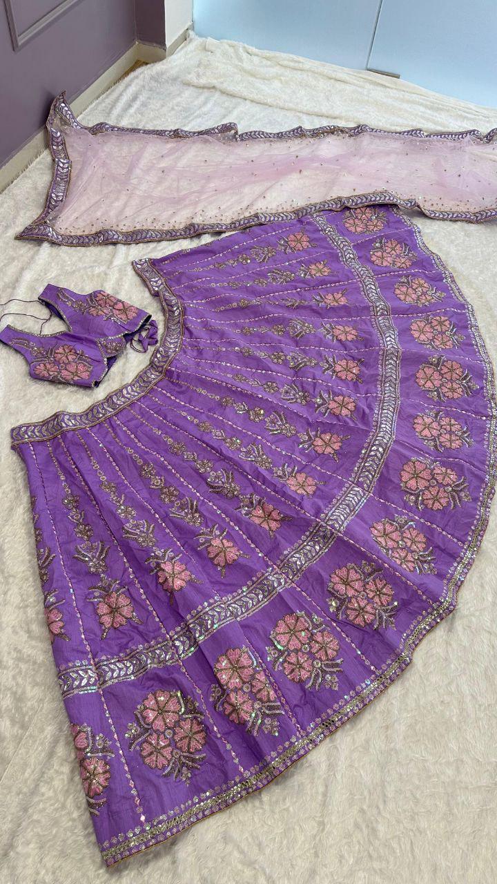 Slub Silk Lehenga Choli, Rainbow Sequins, Dori Embroidery, Net Dupatta, Wedding Wear