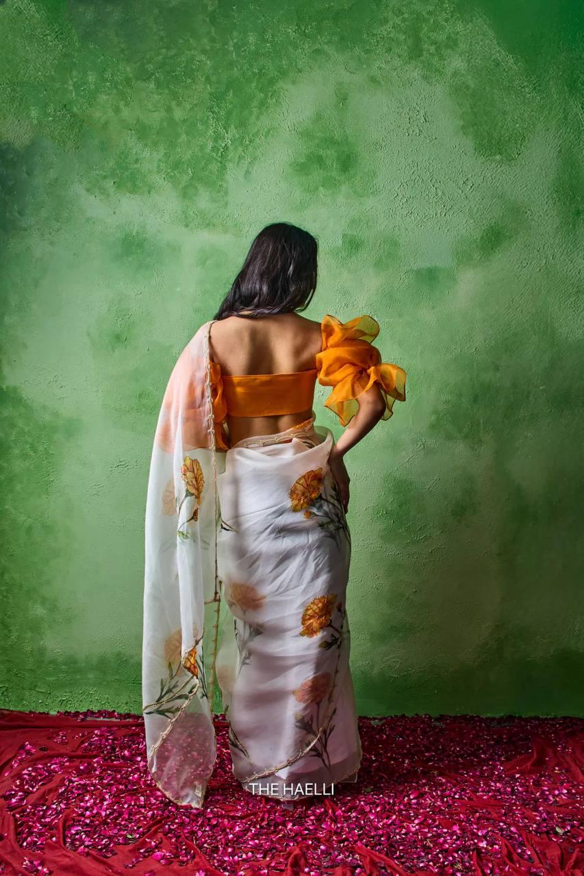 Soft Tabby Floral Sparrow Print Lehenga Choli | Handwork Cutdana Indian Wedding Wear