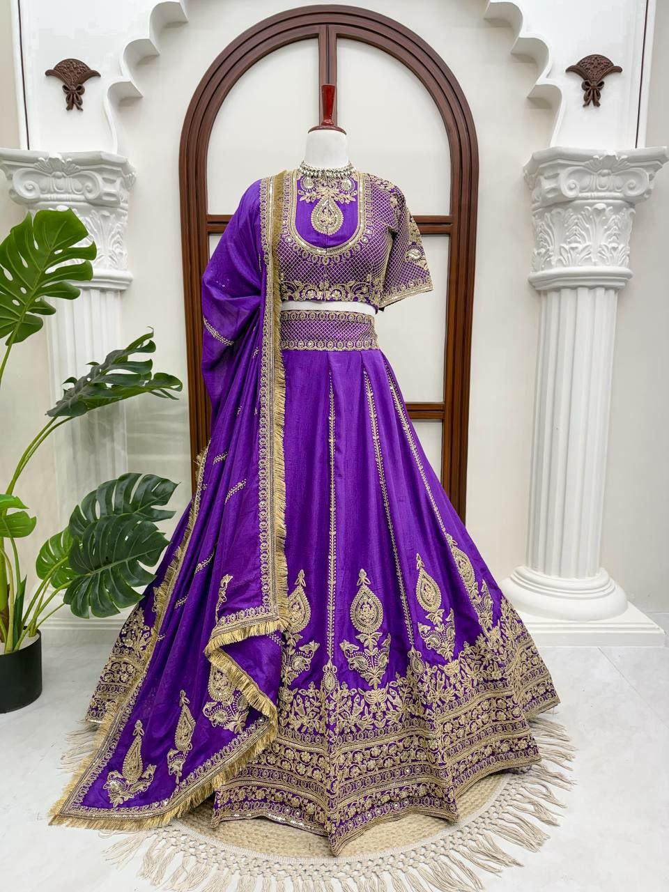 Vichitra Silk Lehenga Choli Set | Coding Dori Sequins Embroidery, Festive Wear