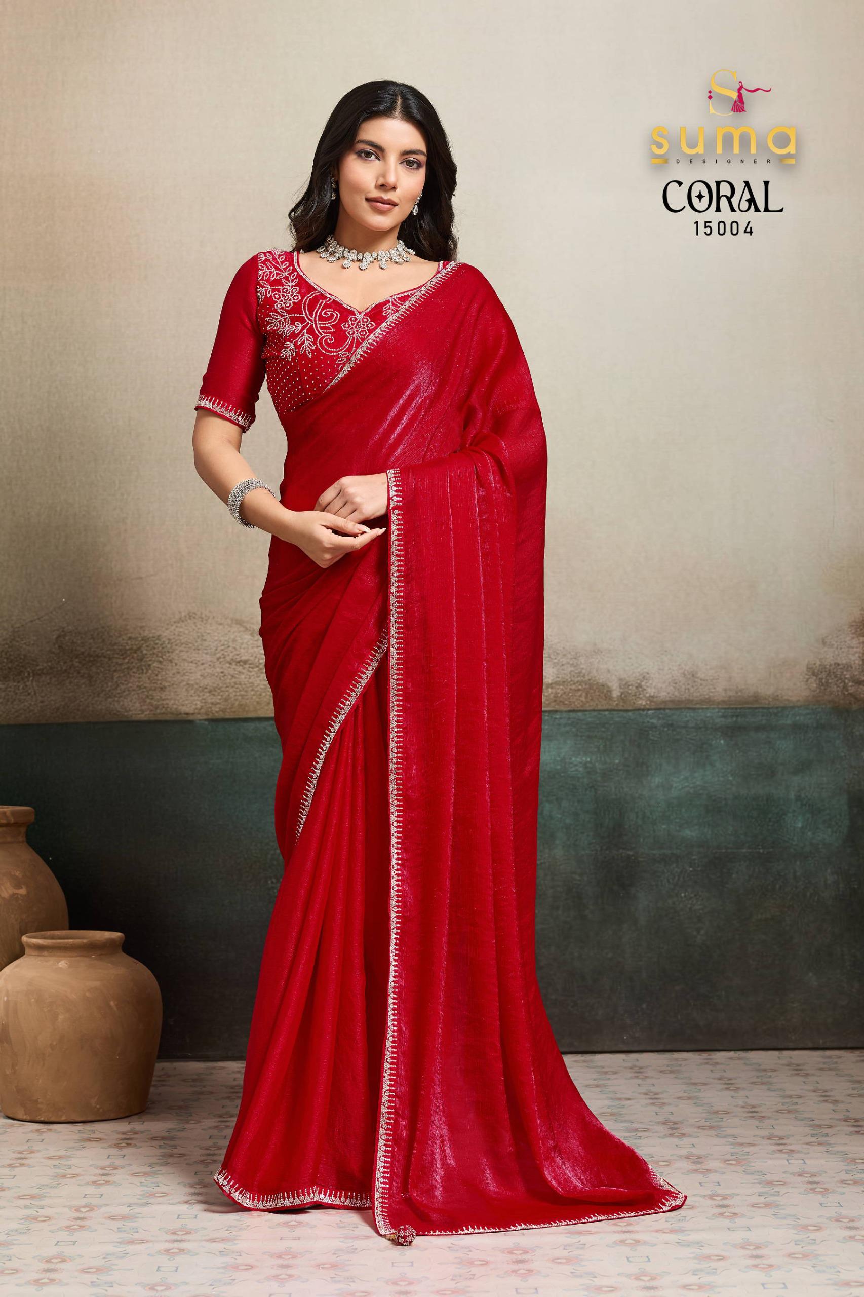 Fendy Chiffon Blooming Saree with Jacquard Work, Designer Blouse, Festive Wear