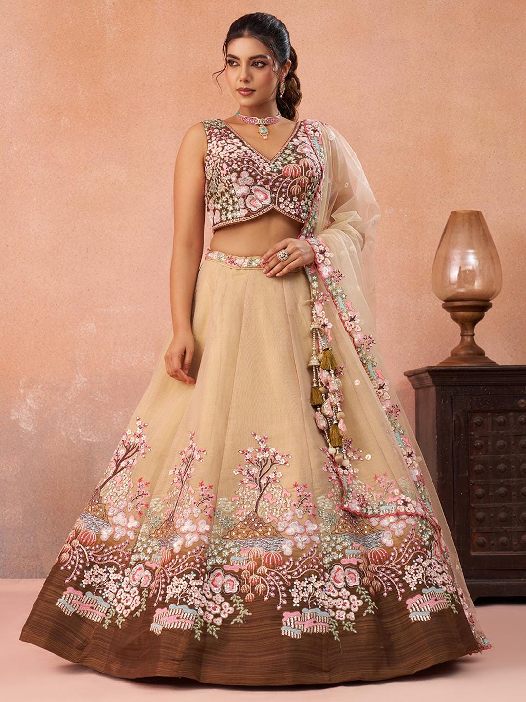 Ombre Net Lehenga Choli Set, Sequins Embroidery, Bridal Wedding Party Wear