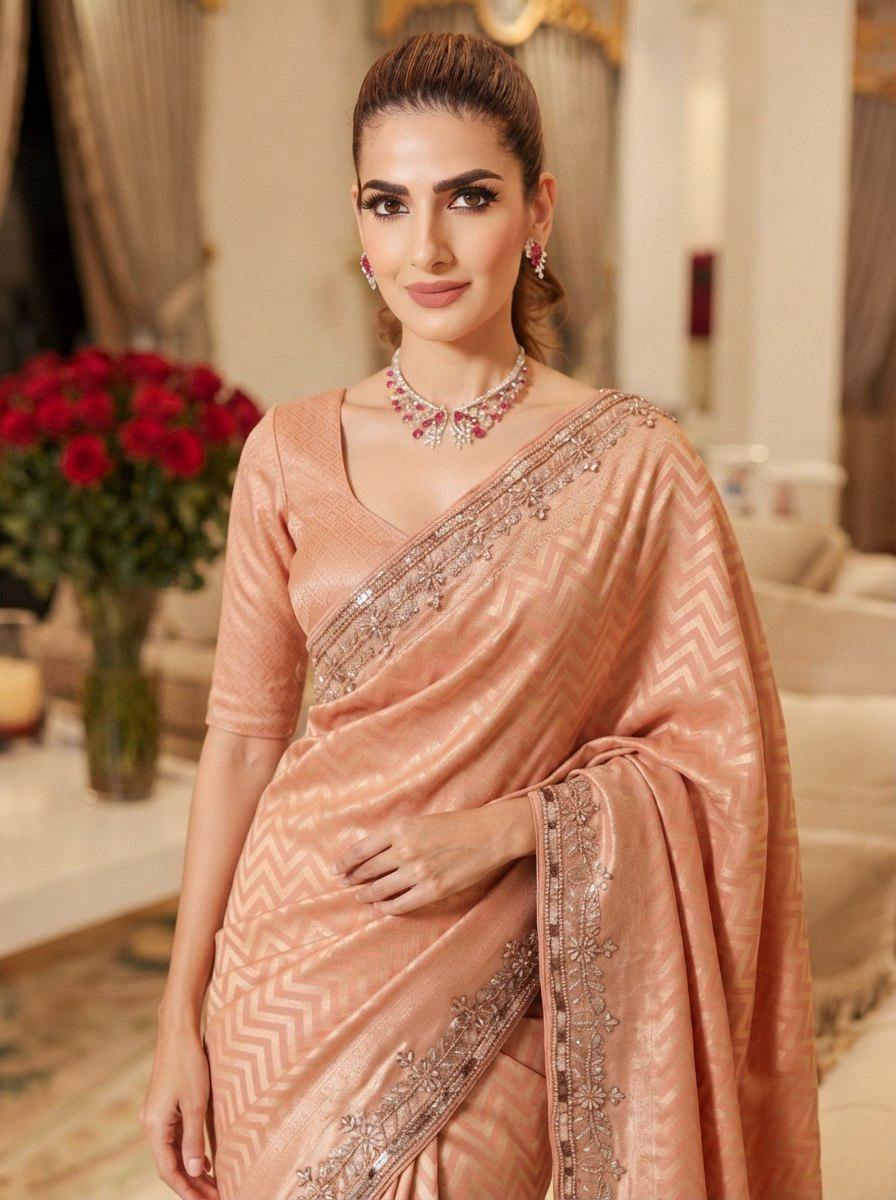 Pure Kanjivaram Silk Saree | Hand Embroidered Wedding Saree with Cutdana, Beads, Sequins