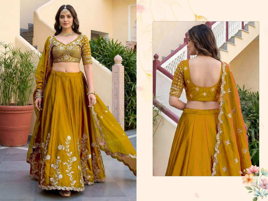 Rangoli Silk Lehenga Choli Set, Zari Dori Sequins Embroidery, Semi-Stitched Wedding Outfit
