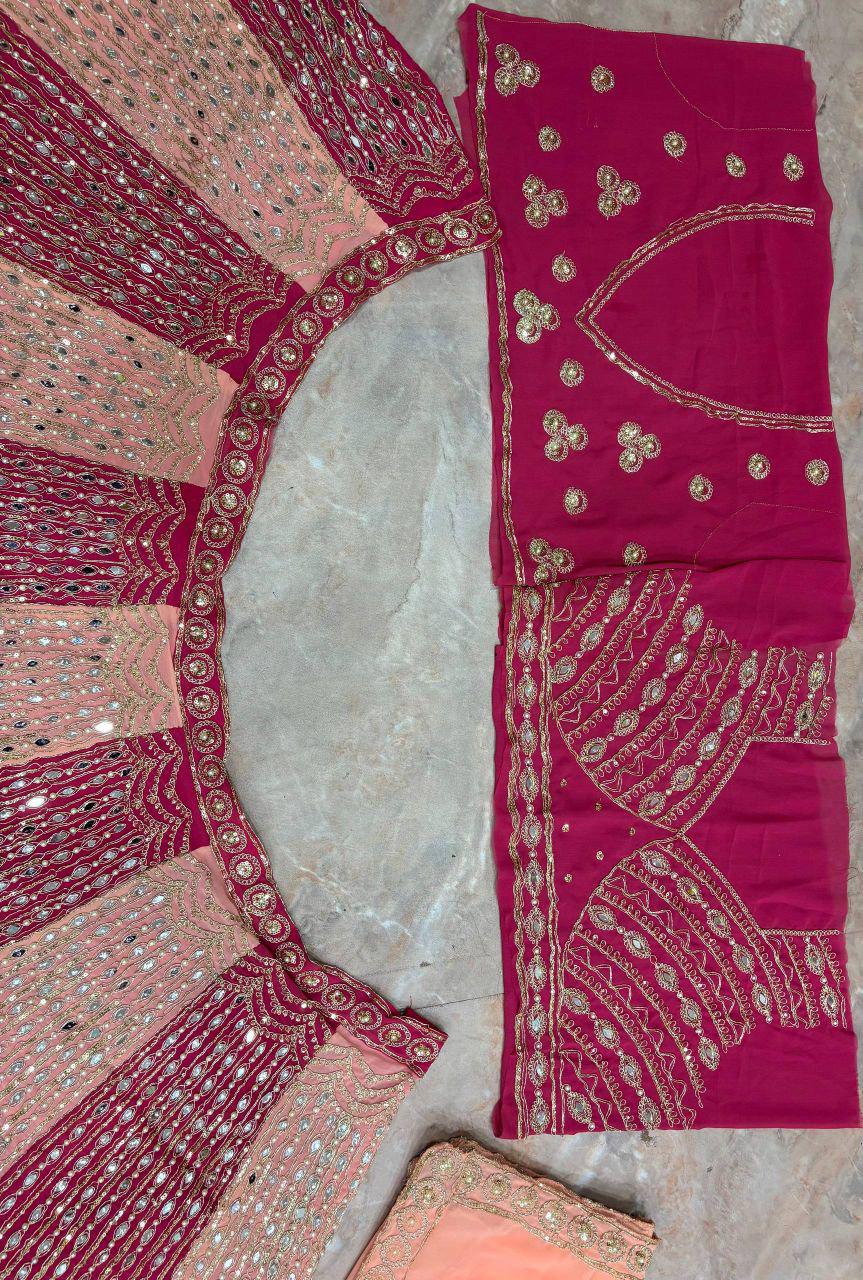 Faux Georgette Lehenga Choli, Mirror Work, Grand Flare Bridal Set