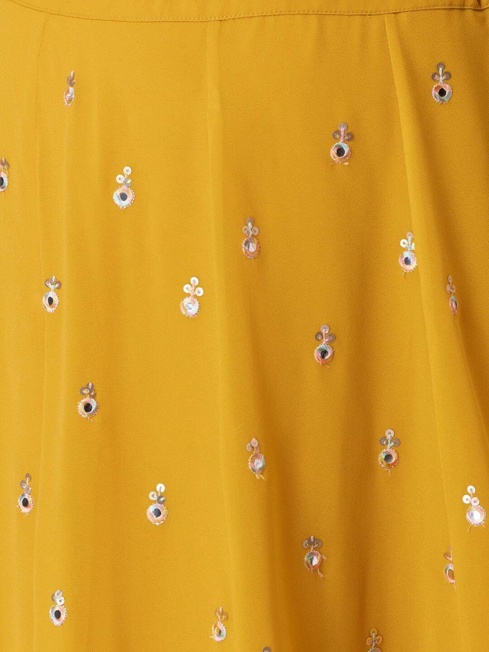 Mustard Yellow Heavy Georgette Lehenga Choli | Zari Sequin Embroidered Festive Wear Net Dupatta