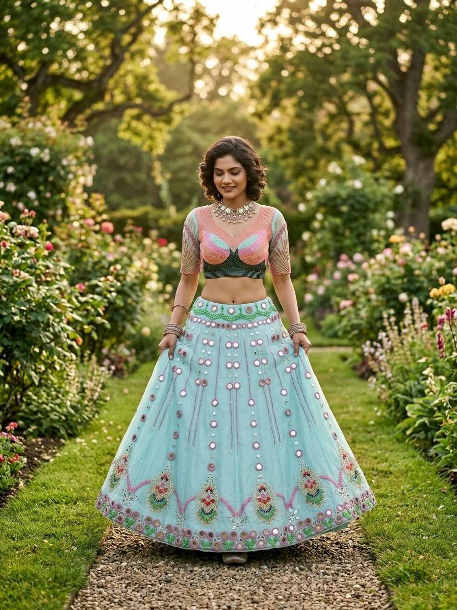 Butterfly Net Lehenga Choli, Mirror Pearl Work, Sequins Embroidery Bridal Set