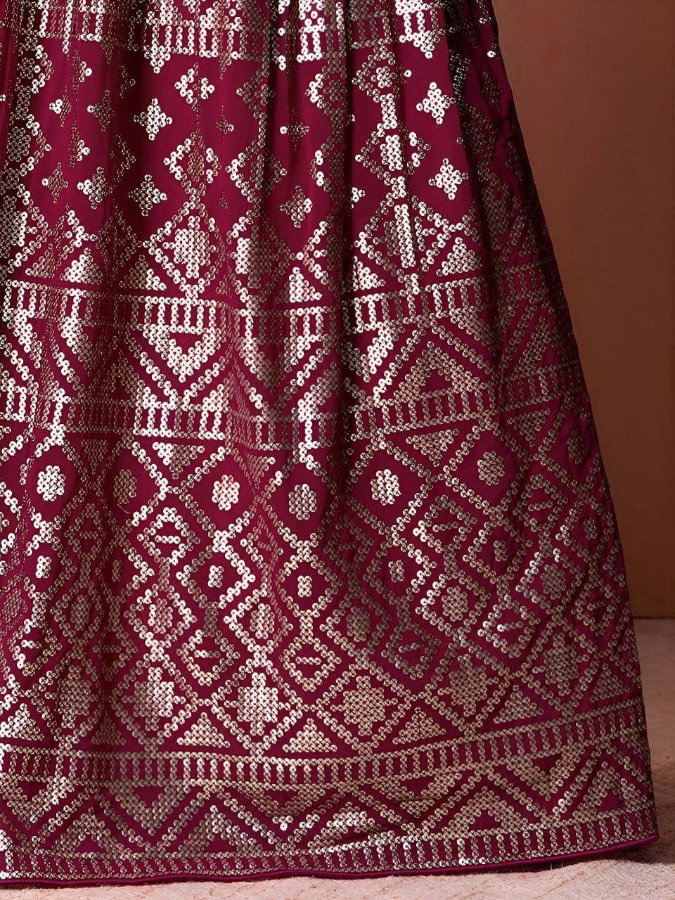 Ruby Pink Georgette Lehenga Choli Set | Sequin Embroidered Wedding Party Wear (Semi-Stitched)