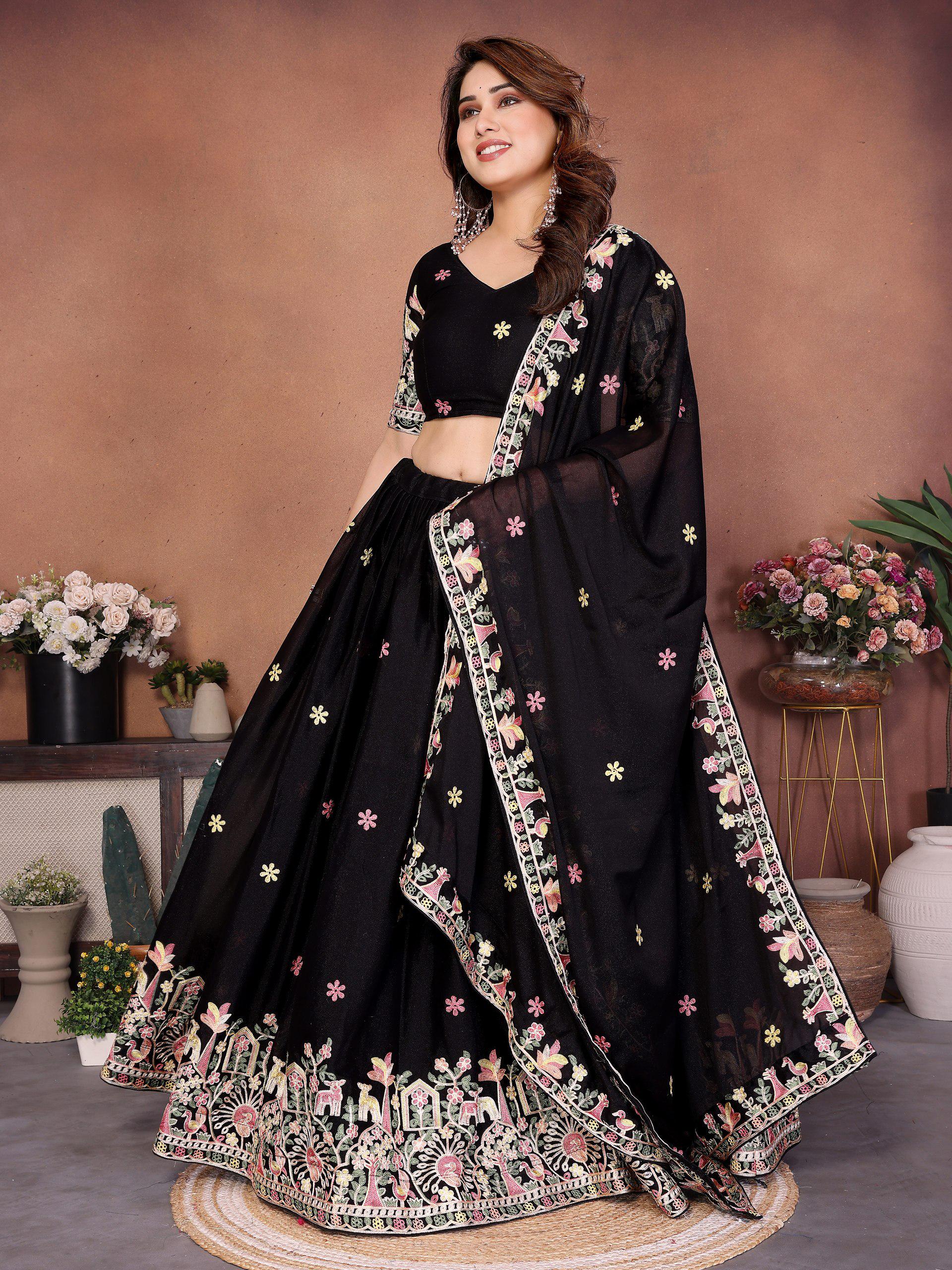 Embroidered Star Georgette Lehenga Choli Set | Indian Wedding Wear, Bridal Festive (3 Colours)