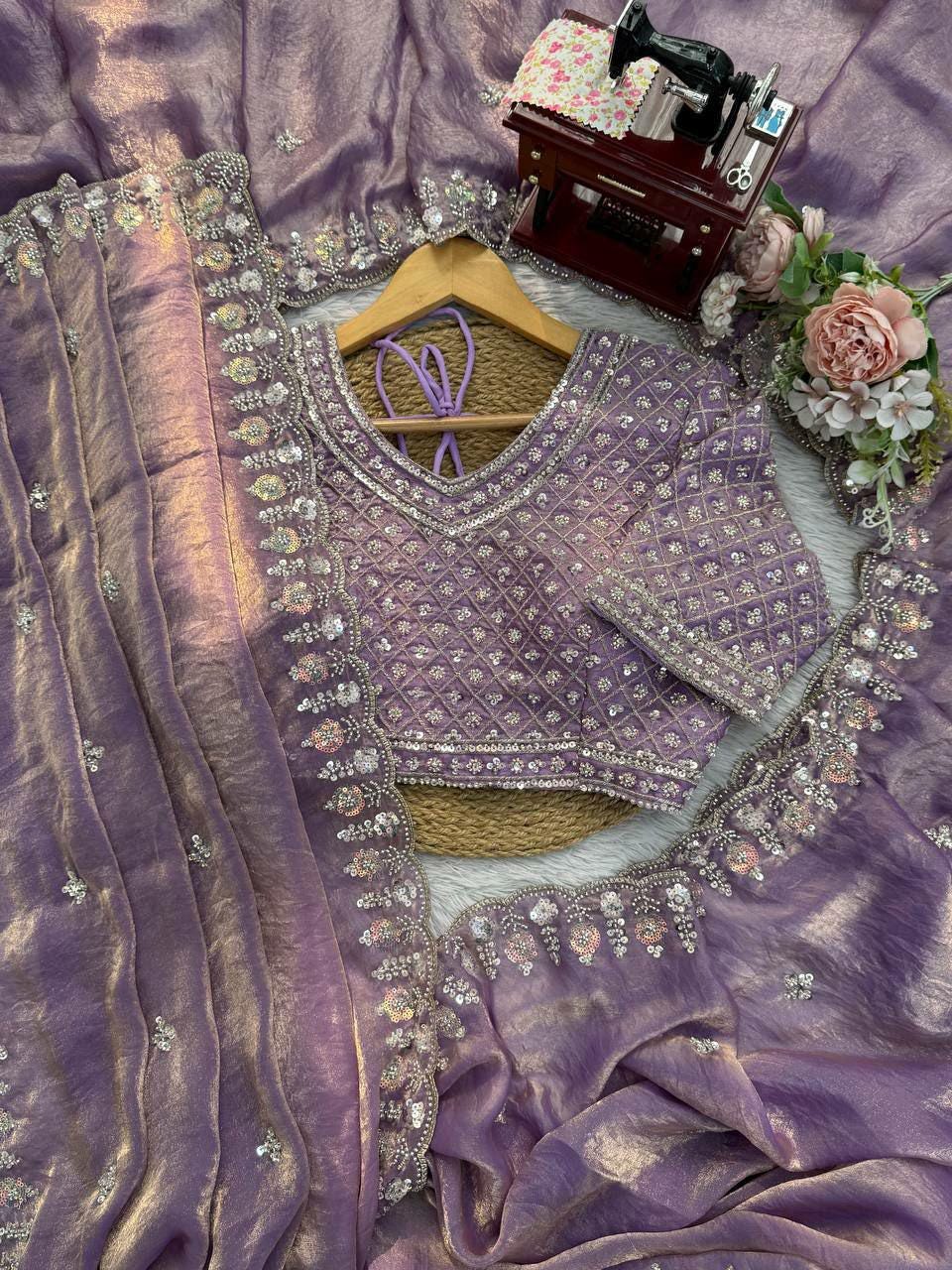 Fendy Silk Designer Saree with Heavy Beads, Thread & Sequin Work