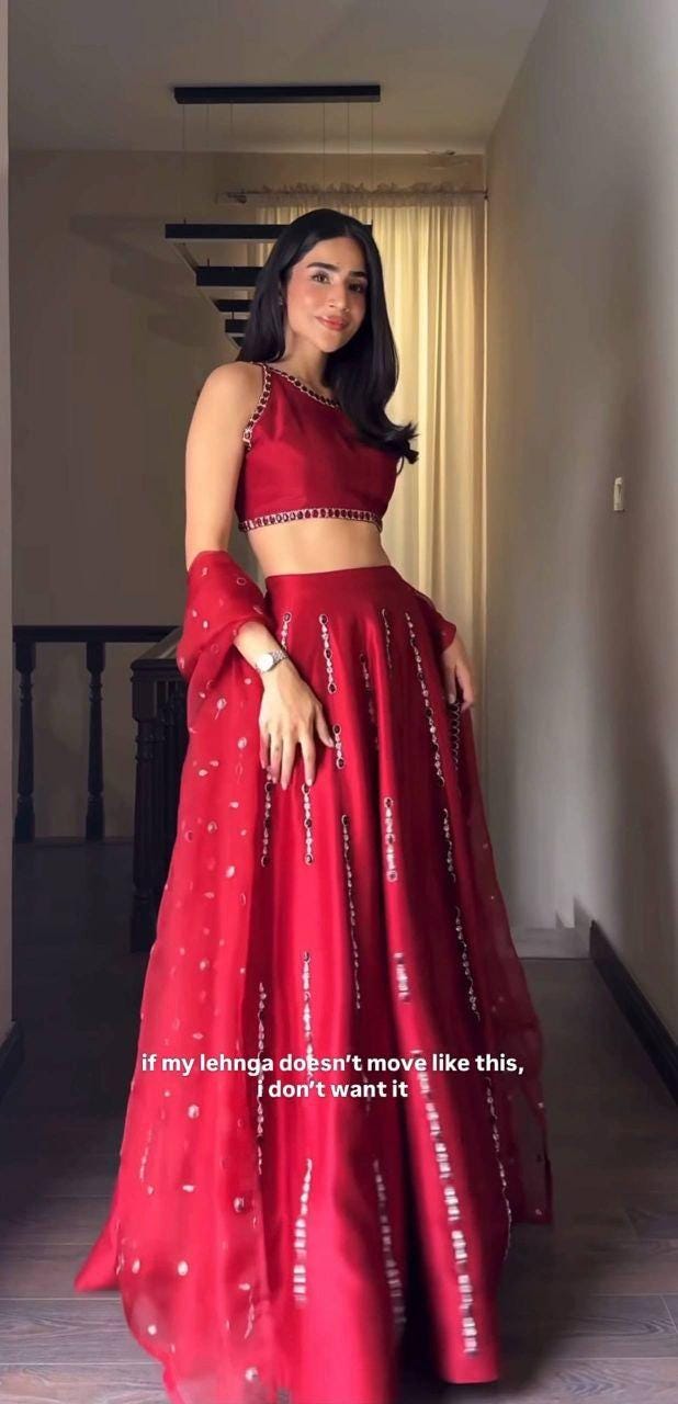 Red Malai Satin Silk Lehenga Set, Thread Embroidery, Real Mirror Work, Voluminous Flair