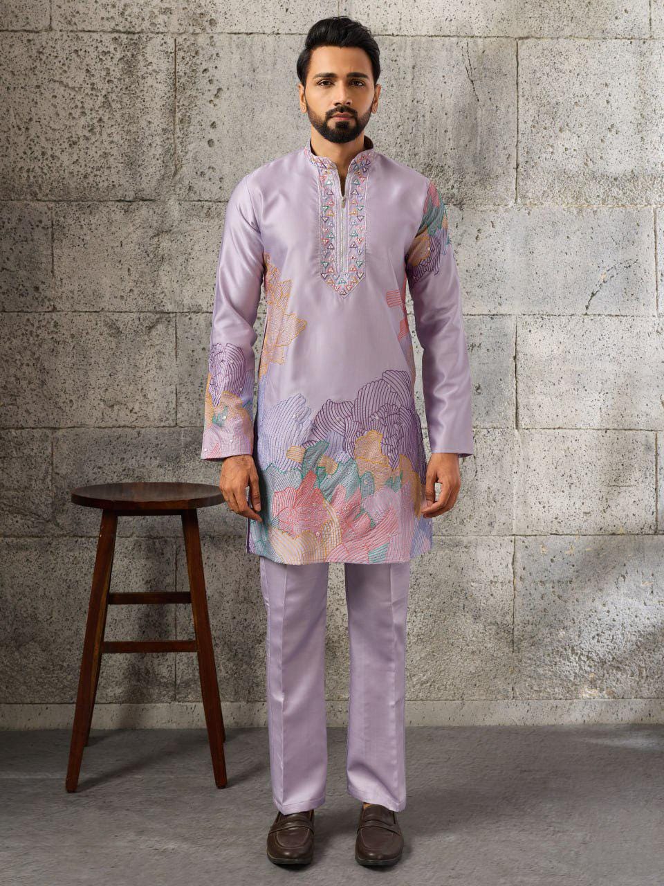 Silk Kurta Pant Set | Thread Sequin Embroidered Ethnic Wear