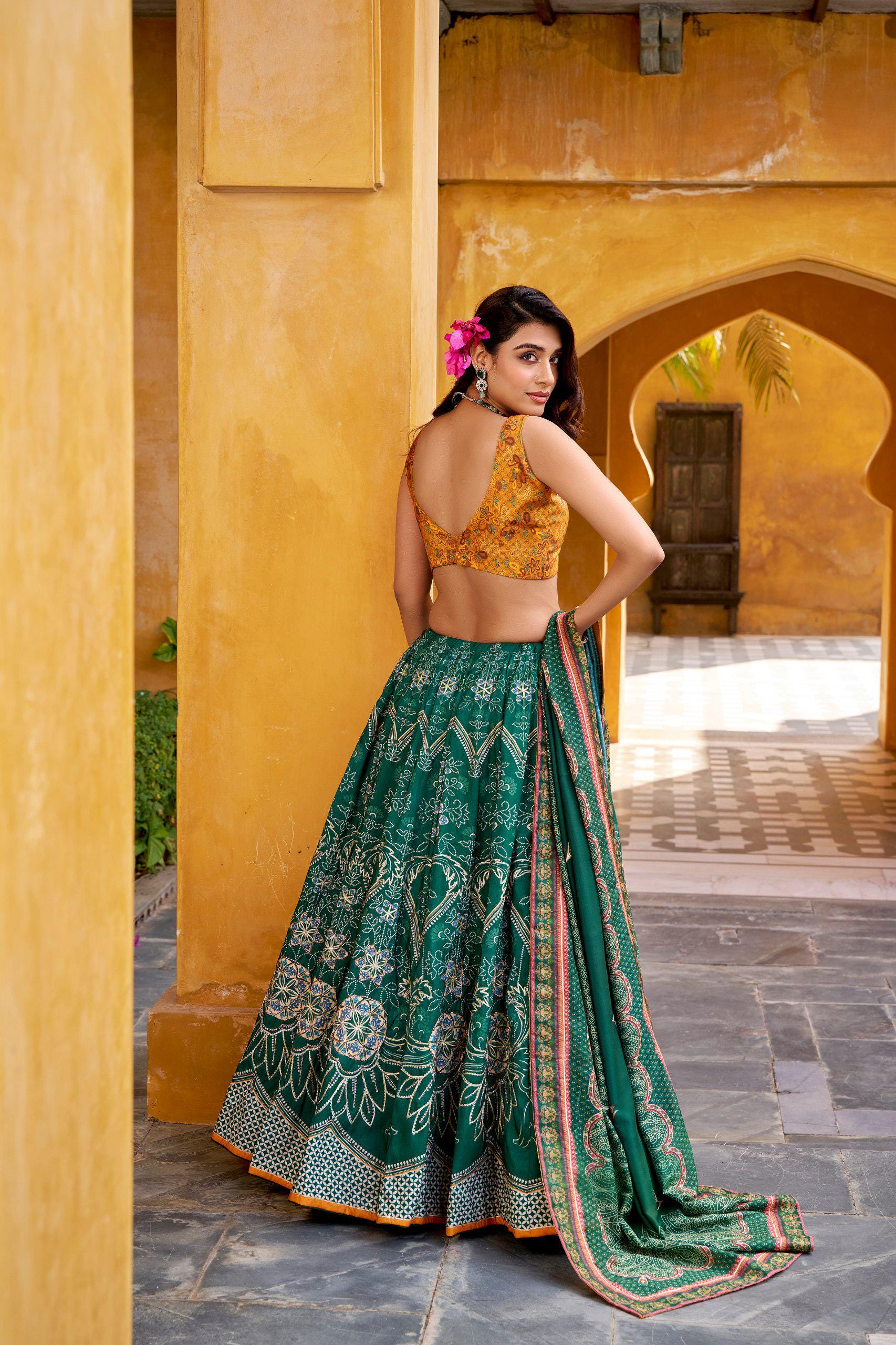 Vaishali Silk Lehenga Choli Set | Printed Maslin Dupatta, Gotta Patti Lace, Beads Work