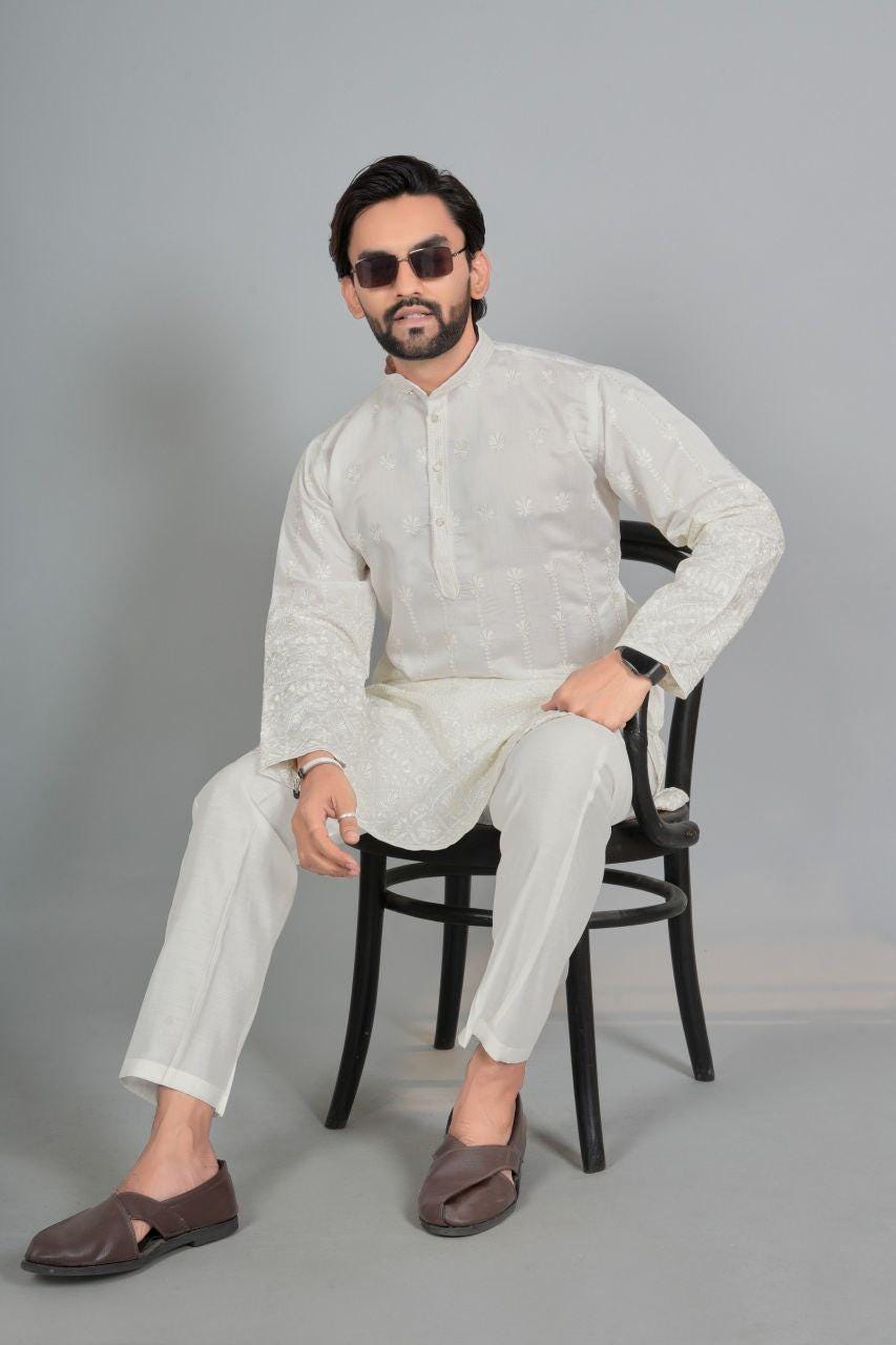 Men's Cotton Silk Kurta Pajama Set | Traditional Indian Ethnic Wear, Festive Occasion
