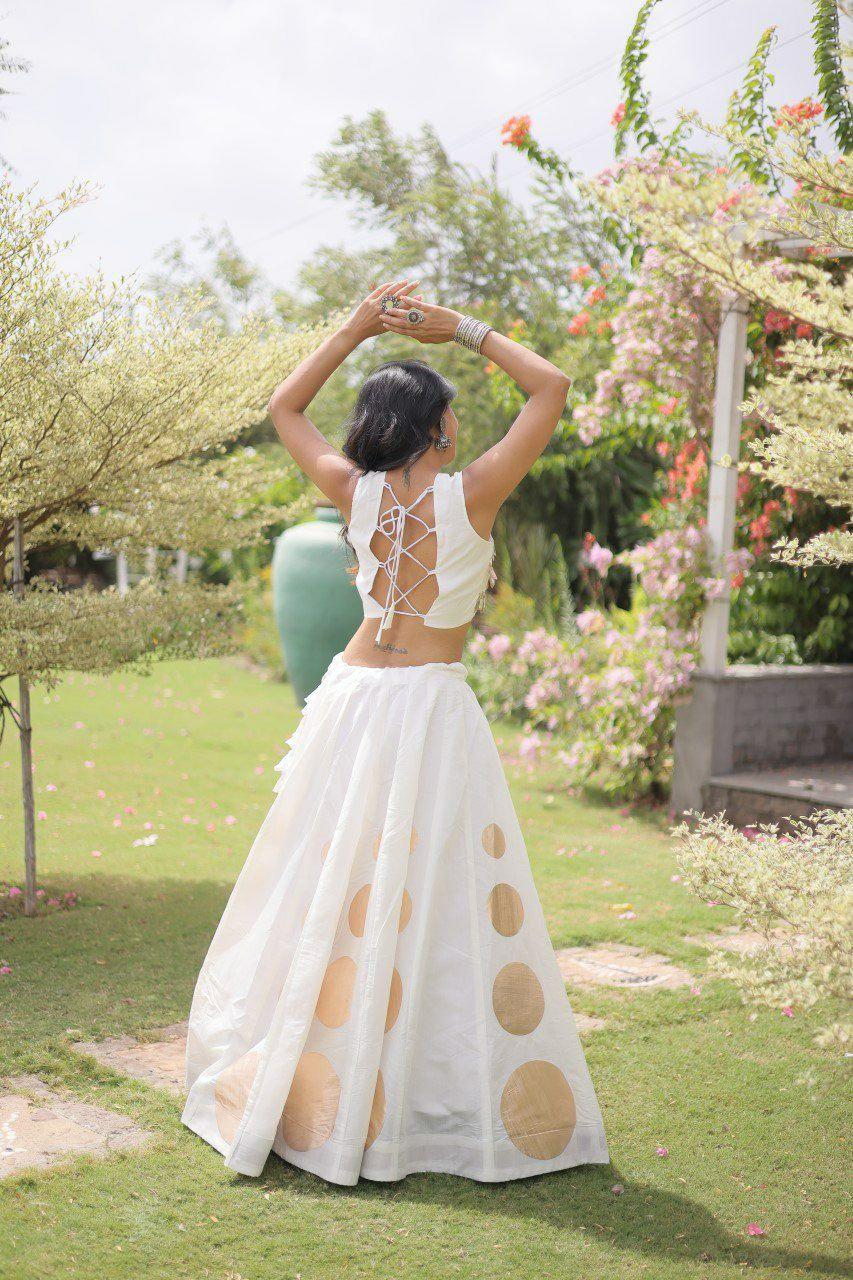 Roman Silk Lehenga Choli Set | Gota Work, Mirror Lace Blouse, Festive Wear