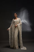 Heavy Sequins Embroidered Mono Net Saree with Pearl Border, Designer Blouse Included