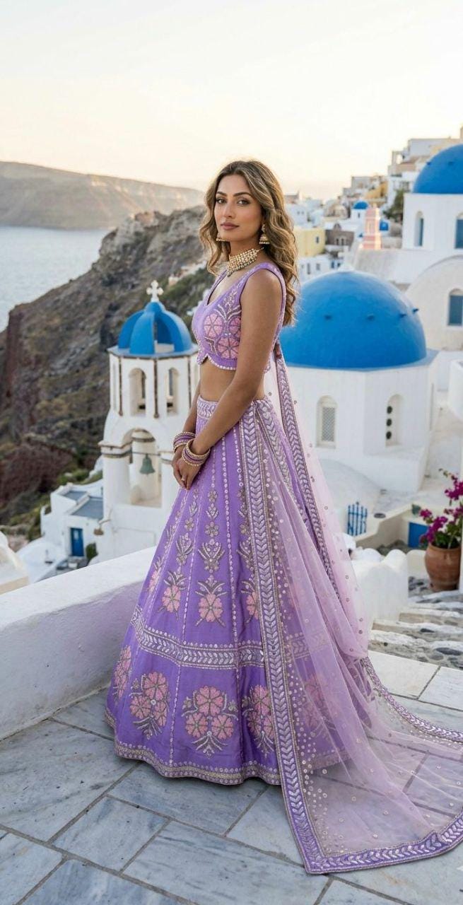 Slub Silk Lehenga Choli, Rainbow Sequins, Dori Embroidery, Net Dupatta, Wedding Wear
