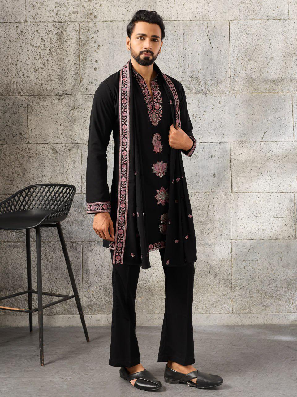 Japanese Fabric Kurta Pant Set | Thread Sequin Embroidered Ethnic Festive Outfit