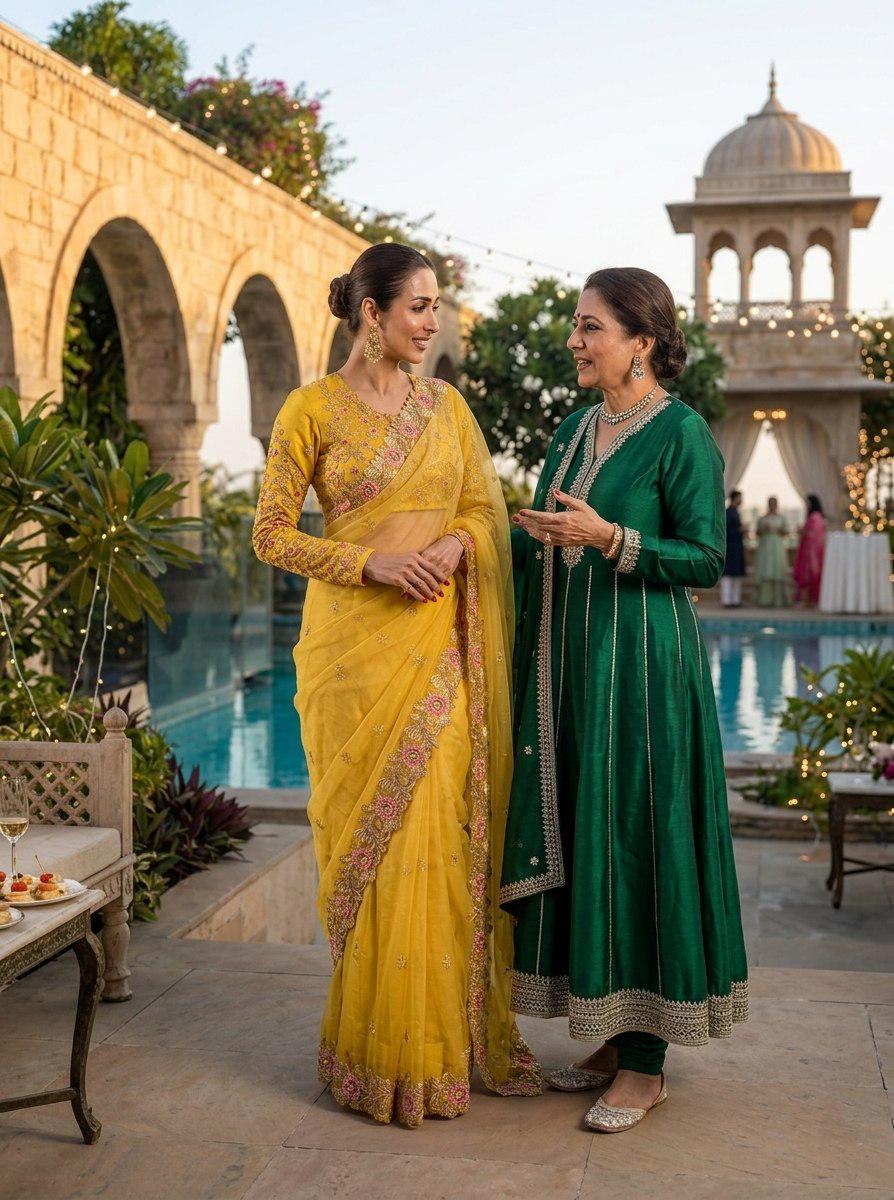 Yellow Chiffon Silk Saree, Heavy Embroidery, Cutwork Border, Festive Wedding Wear