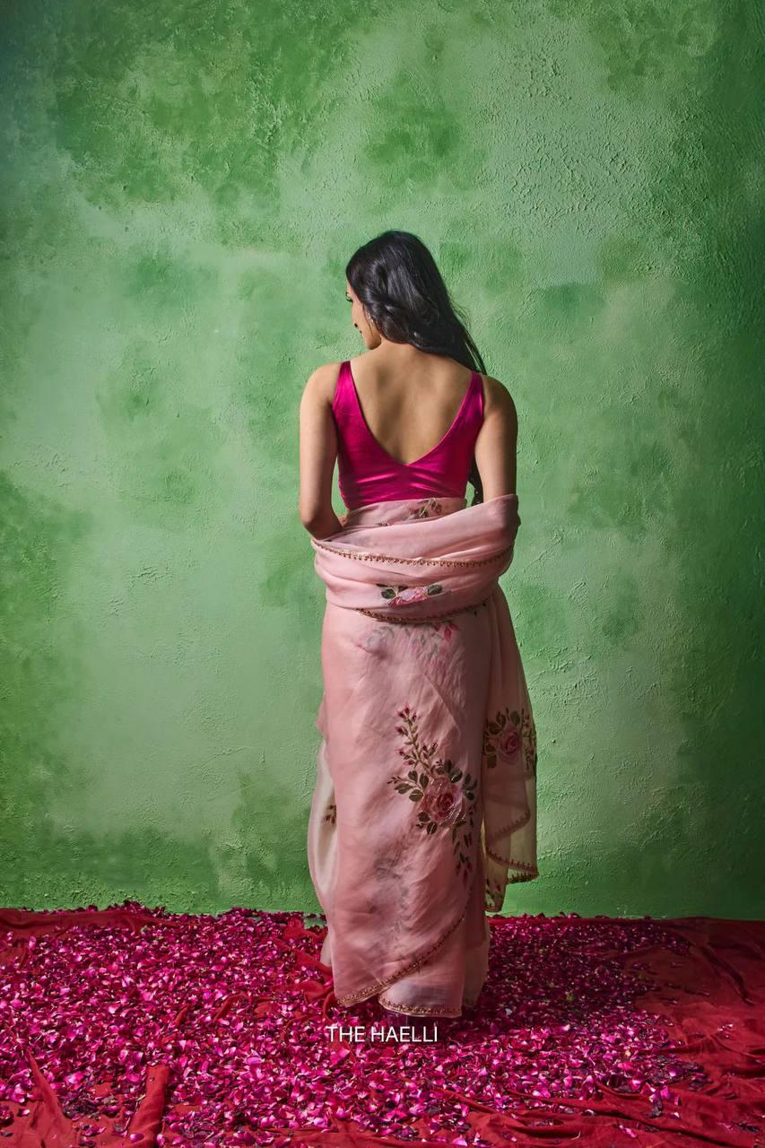Soft Tabby Floral Sparrow Print Lehenga Choli | Handwork Cutdana Indian Wedding Festive Wear