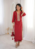 Mirror Work Kurti Pant Set with Batwa Bag, Natural Crepe Ethnic Outfit
