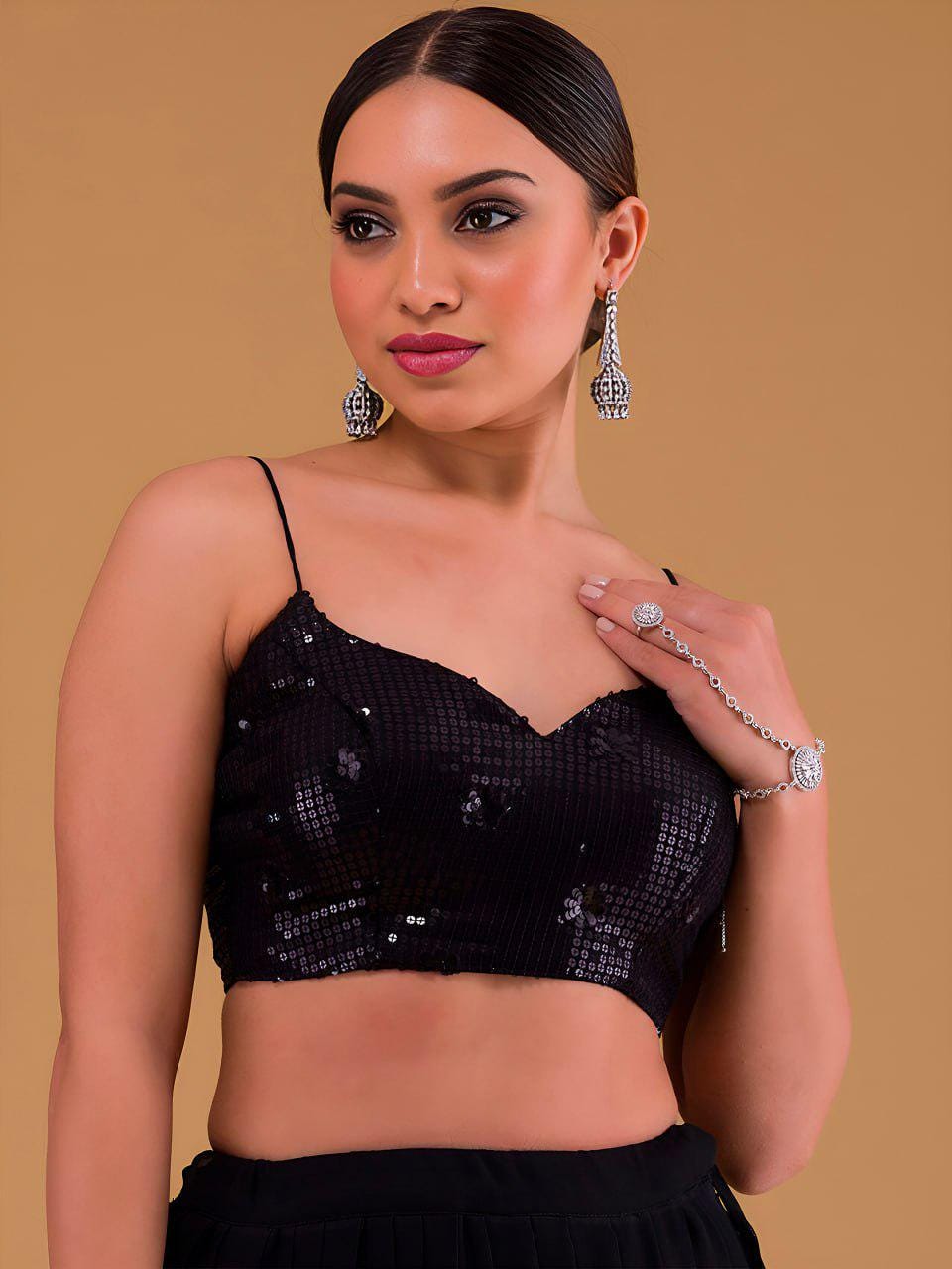 Black Heavy Georgette Lehenga Choli Set | Sequins Embroidered Wedding Outfit