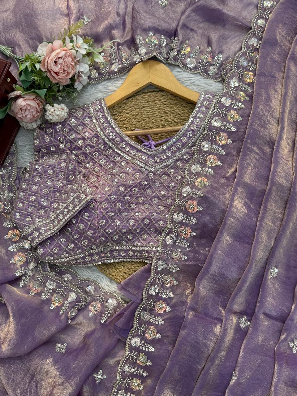 Fendy Silk Designer Saree with Heavy Beads, Thread & Sequin Work