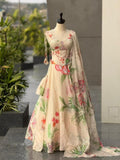 Jimmy Organza Lehenga Choli Set, Digital Print, Corset Blouse, 8 Meter Flair, Wedding Bag
