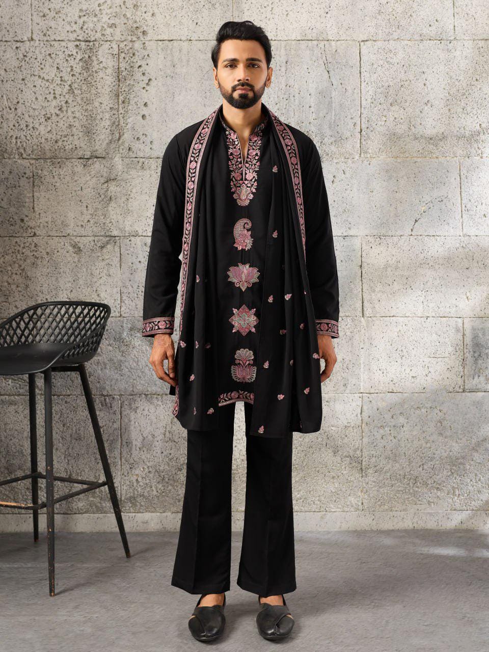 Japanese Fabric Kurta Pant Set | Thread Sequin Embroidered Ethnic Festive Outfit
