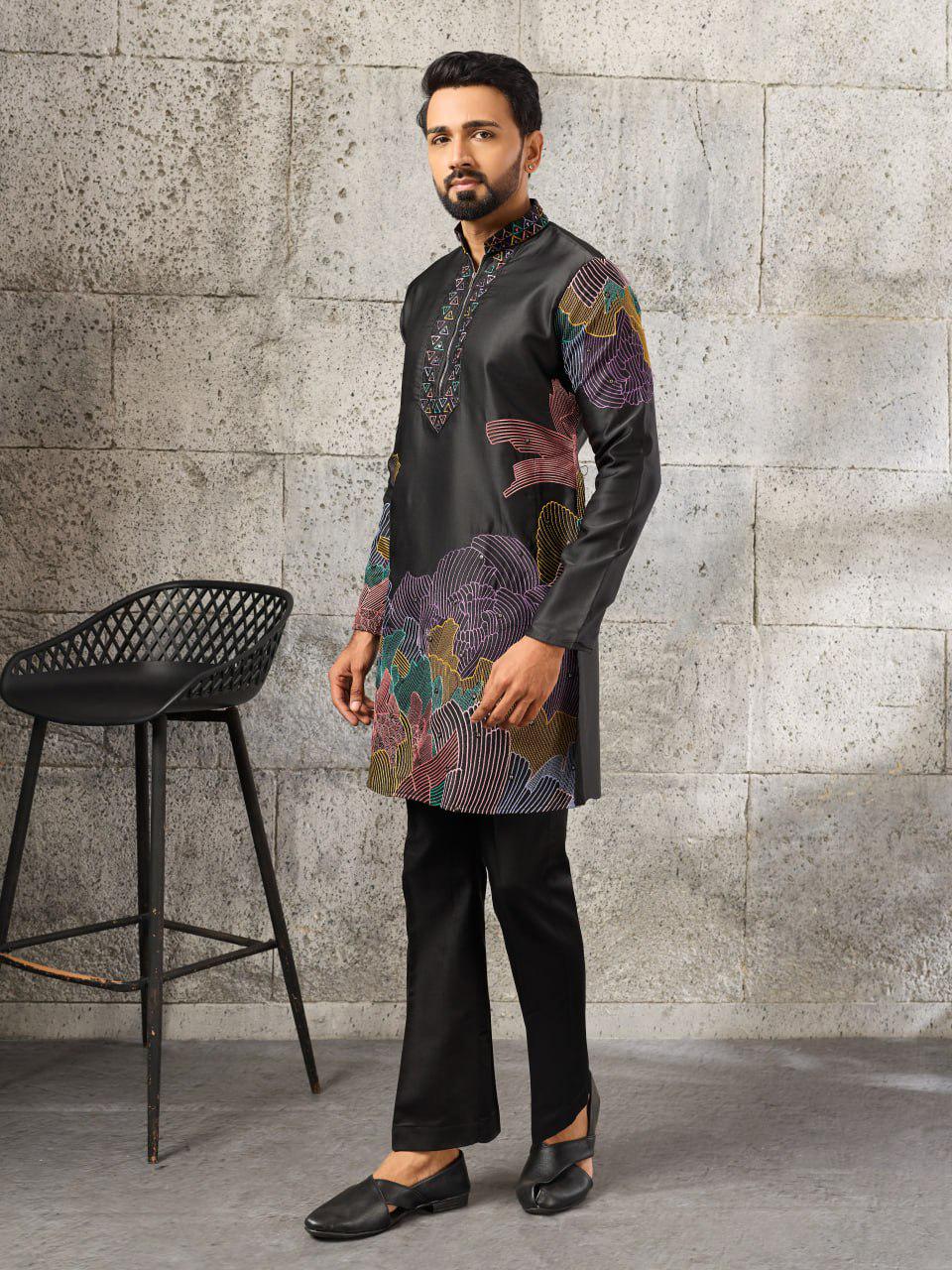Men's Silk Kurta Pant Set | Thread Sequin Embroidery, Festive Ethnic Wear