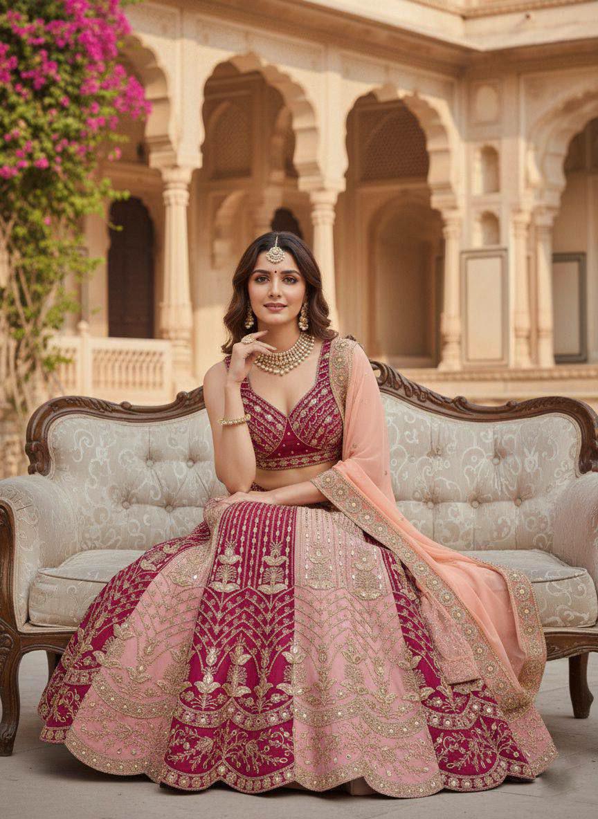 Faux Georgette Lehenga Choli, Mirror Work, Grand Flare Bridal Set