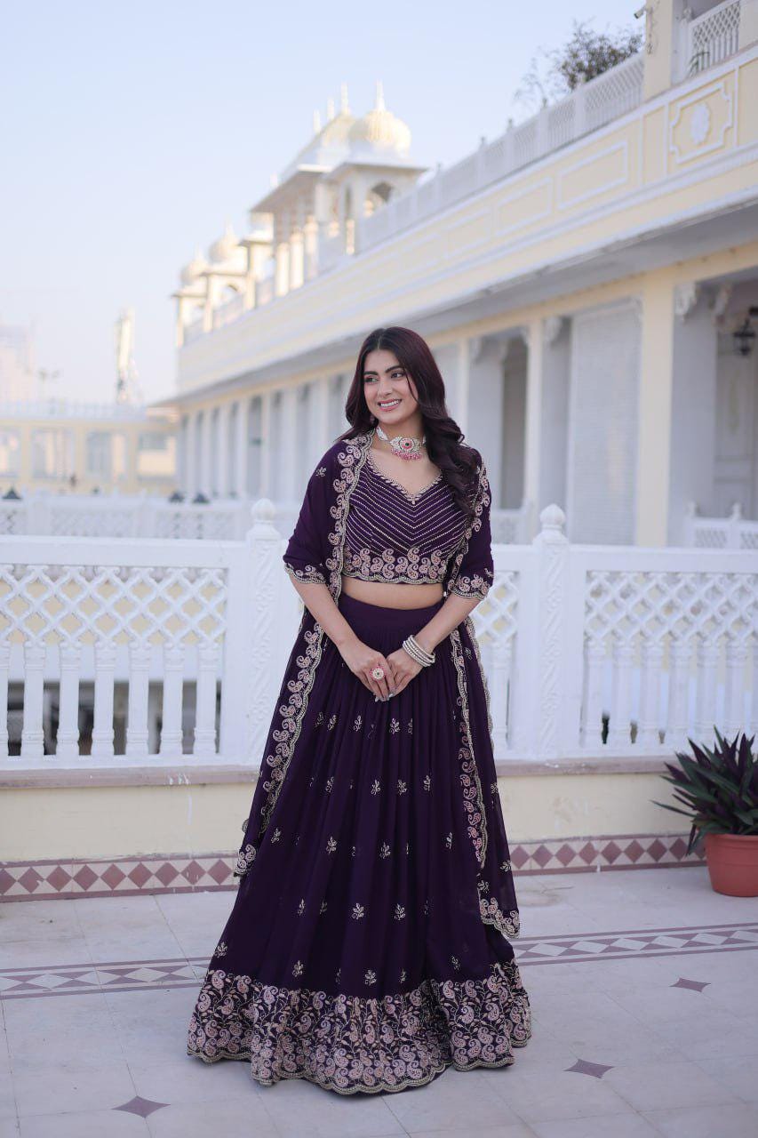 Fox Blooming Lehenga Choli Set, Sequins Zari Embroidery, Fully Stitched Wedding Outfit