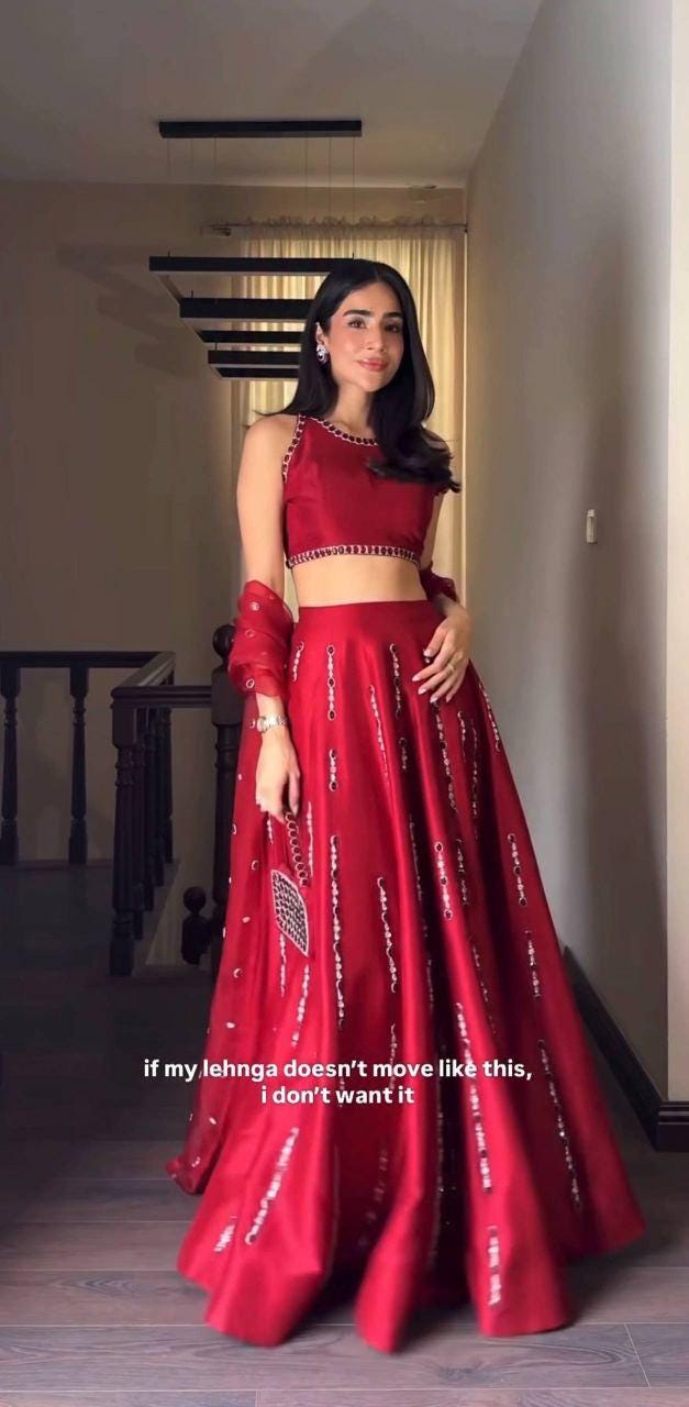 Red Malai Satin Silk Lehenga Set, Thread Embroidery, Real Mirror Work, Voluminous Flair