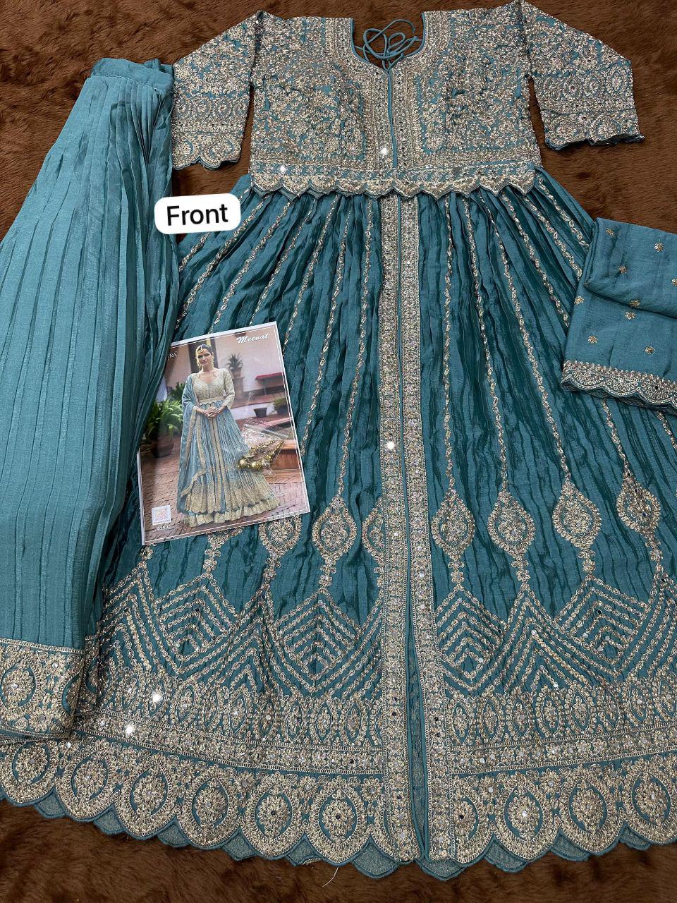 Heavy Chinon Embroidered Lehenga Set with Mirror Belt, Wedding Party Wear