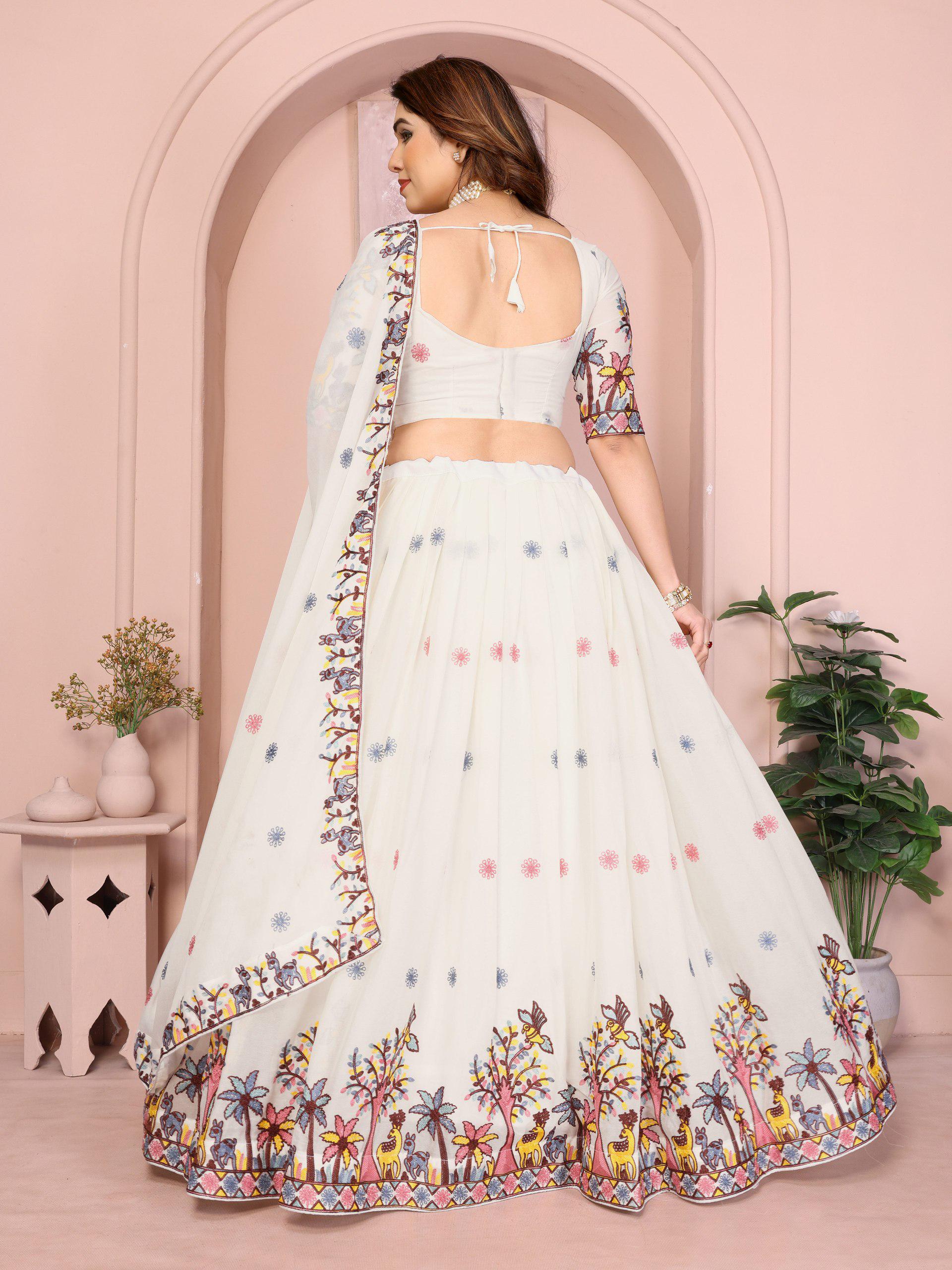 Embroidered Star Georgette Lehenga Choli Set | Indian Wedding Wear, Bridal Festive (2 Colours)