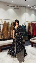 Faux Georgette Lehenga Saree | Sequins Embroidered Blouse, Lace Border Dupatta (Ready-to-Wear)