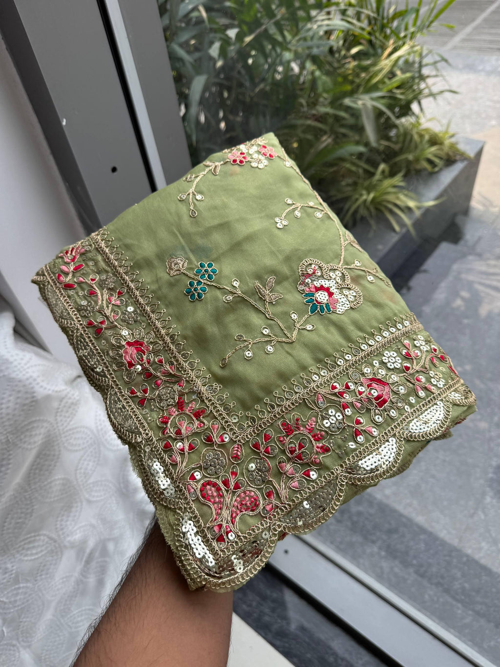 Embroidered Star Georgette Saree | Cutwork Border, Banglory Silk Blouse