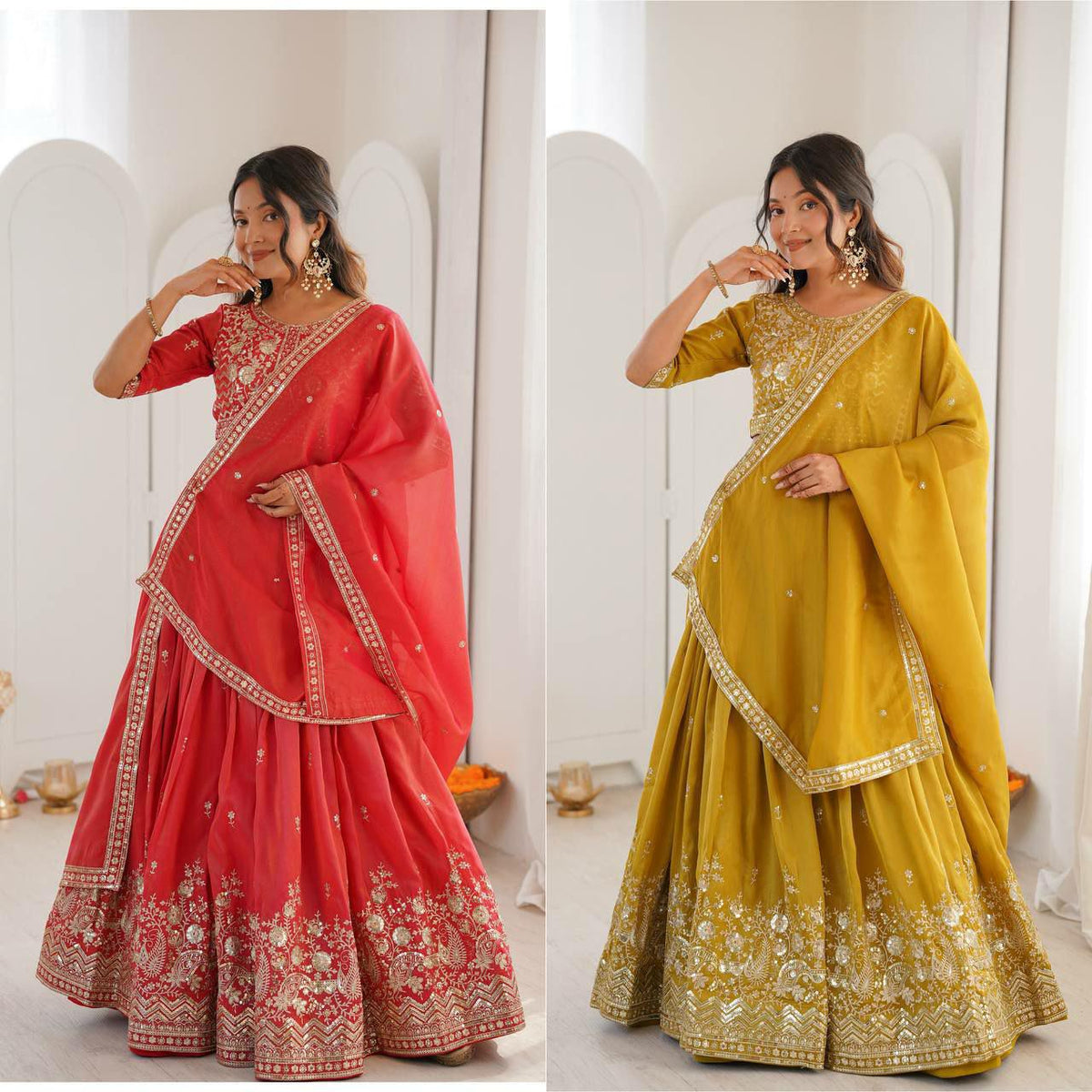 Heavy Shimmer Silk Lehenga Choli Set, Sequin Embroidery, Fully Stitched Wedding Outfit