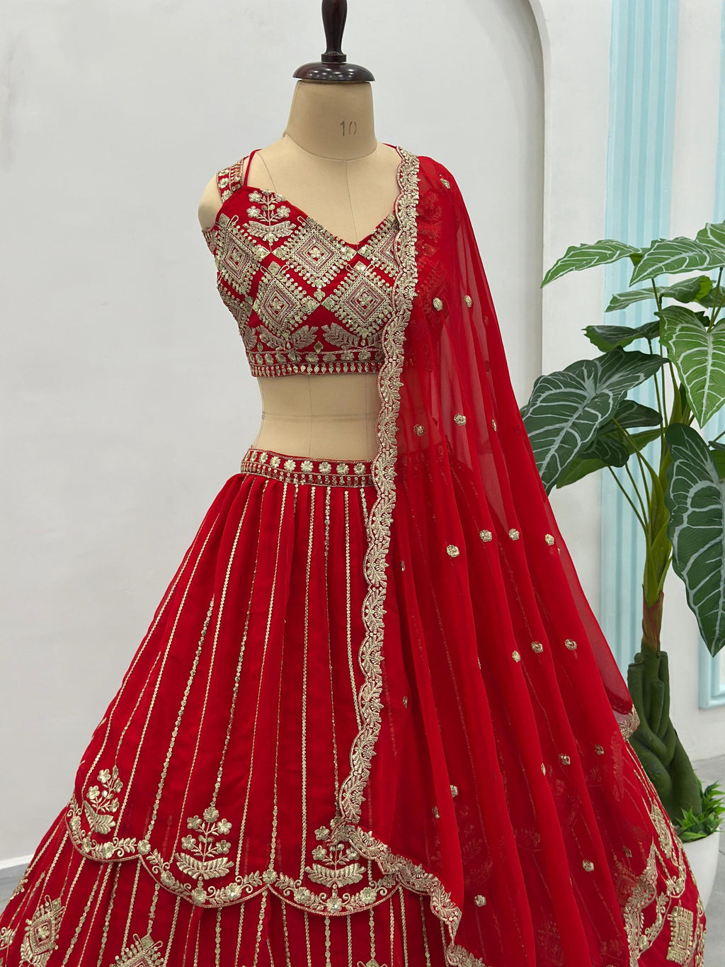 CxC Faux Georgette Lehenga Choli Set, Zari Sequin Embroidery, 3.5 Meter Flair (Semi Stitched)