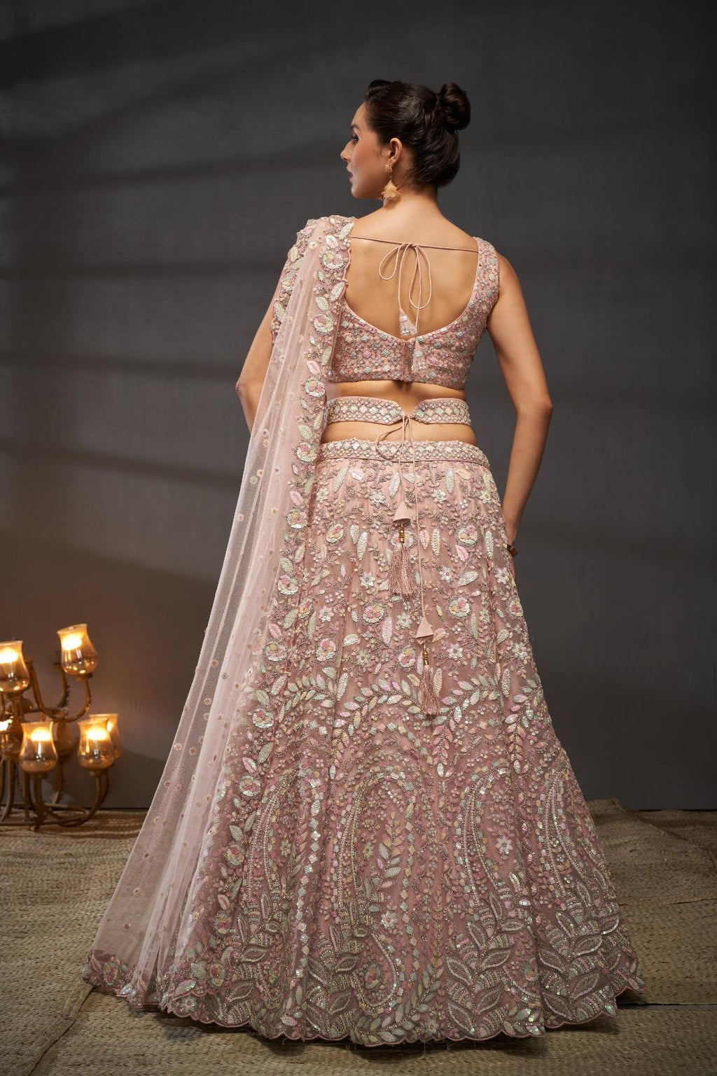 Cream Net Lehenga Choli Set | Multicolor Sequins Zarkan Embroidery, Bridal Wear
