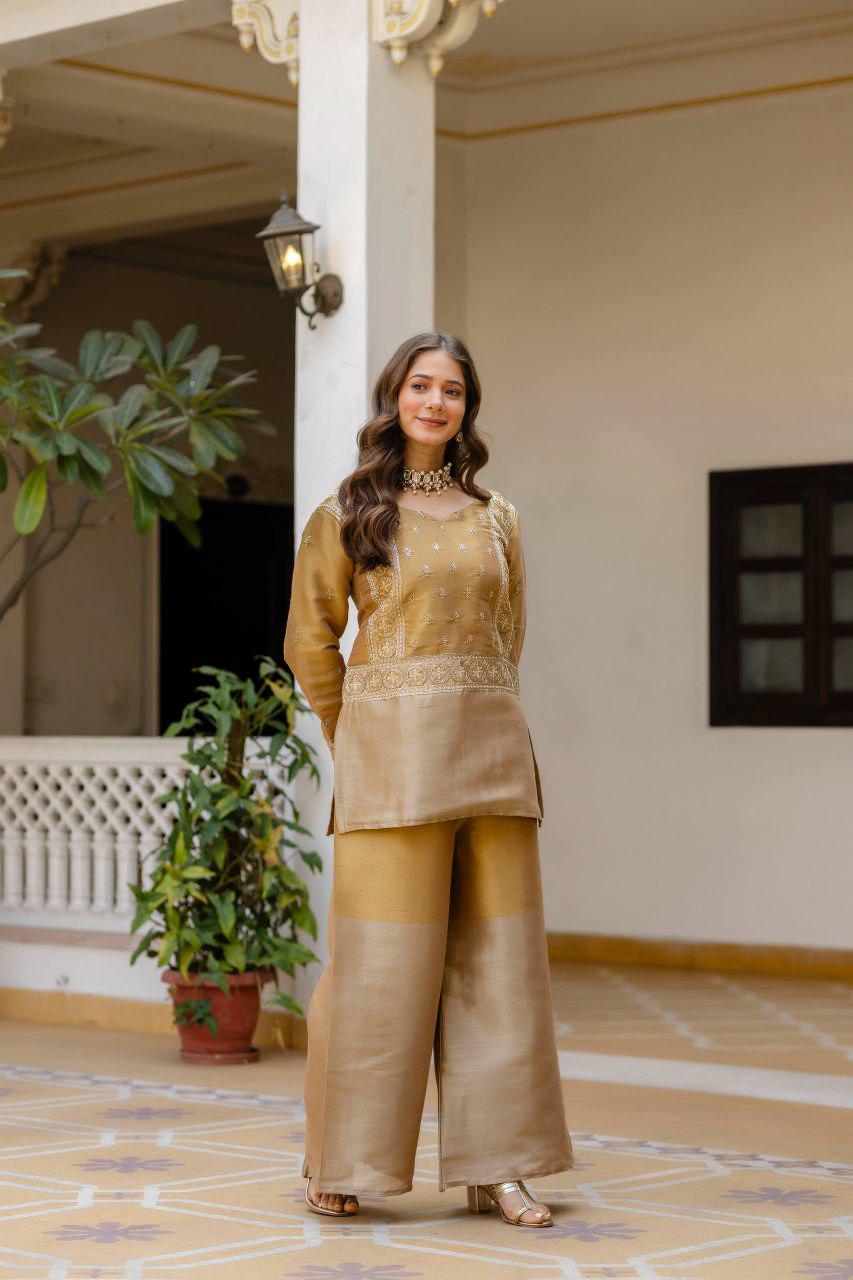 Banarasi Viscose Kurti Set, Heavy Embroidery, Semi Beads Work, Festive Outfit