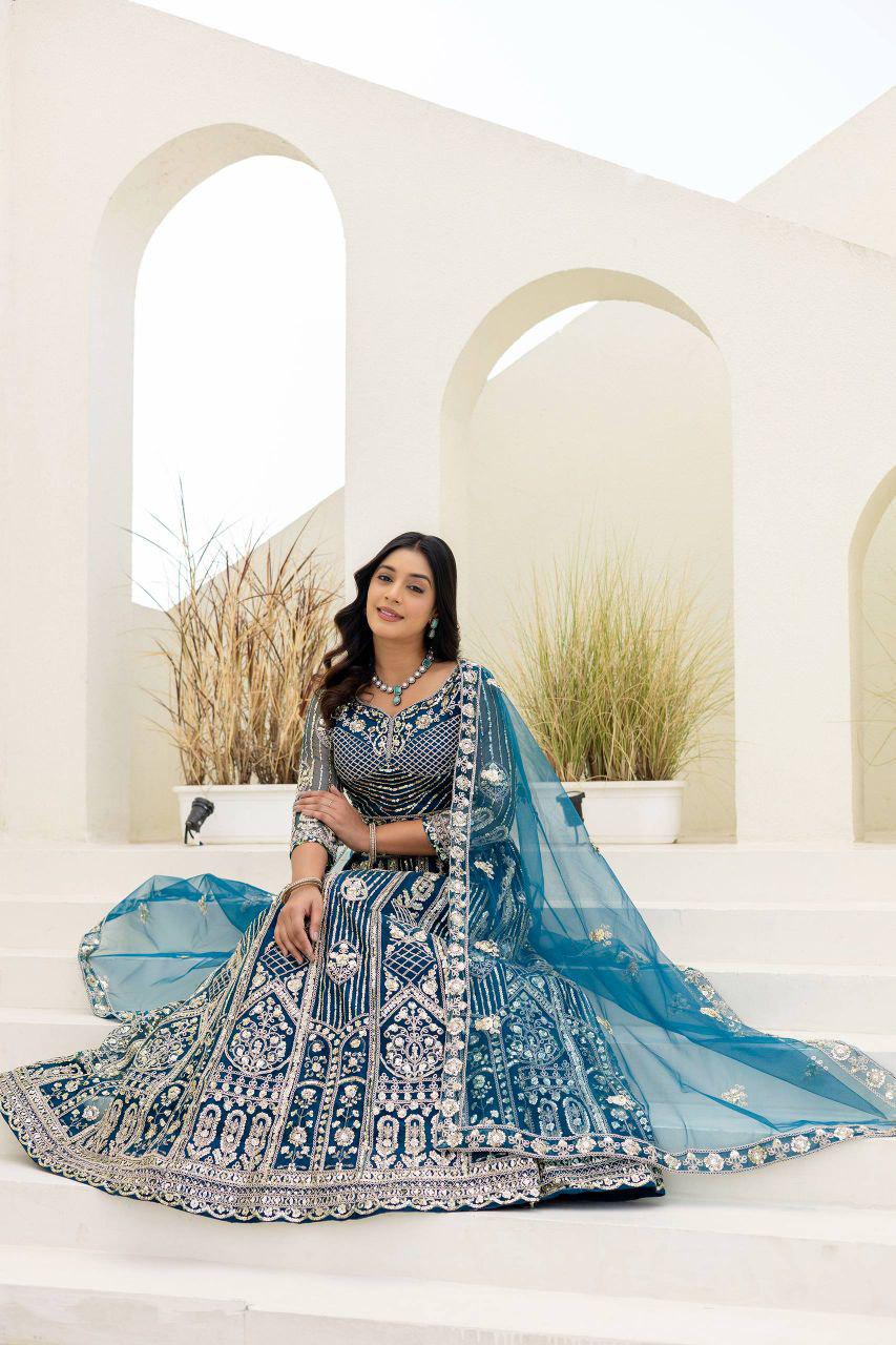 Butterfly Net Lehenga Set, Sequins Cording Embroidery, Bridal Wedding Festive Wear