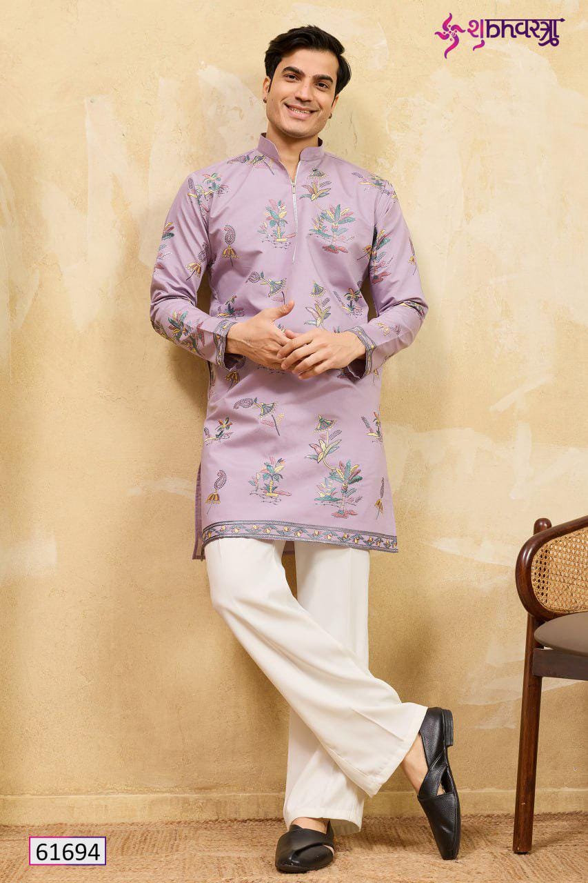 Viscose Silk Embroidered Kurta, Multi Thread Sequins Work, Indian Ethnic Festive Wear